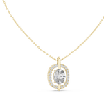 14K Solid Gold Lab Diamond Halo Pendant Necklace, Yellow Gold, view 1