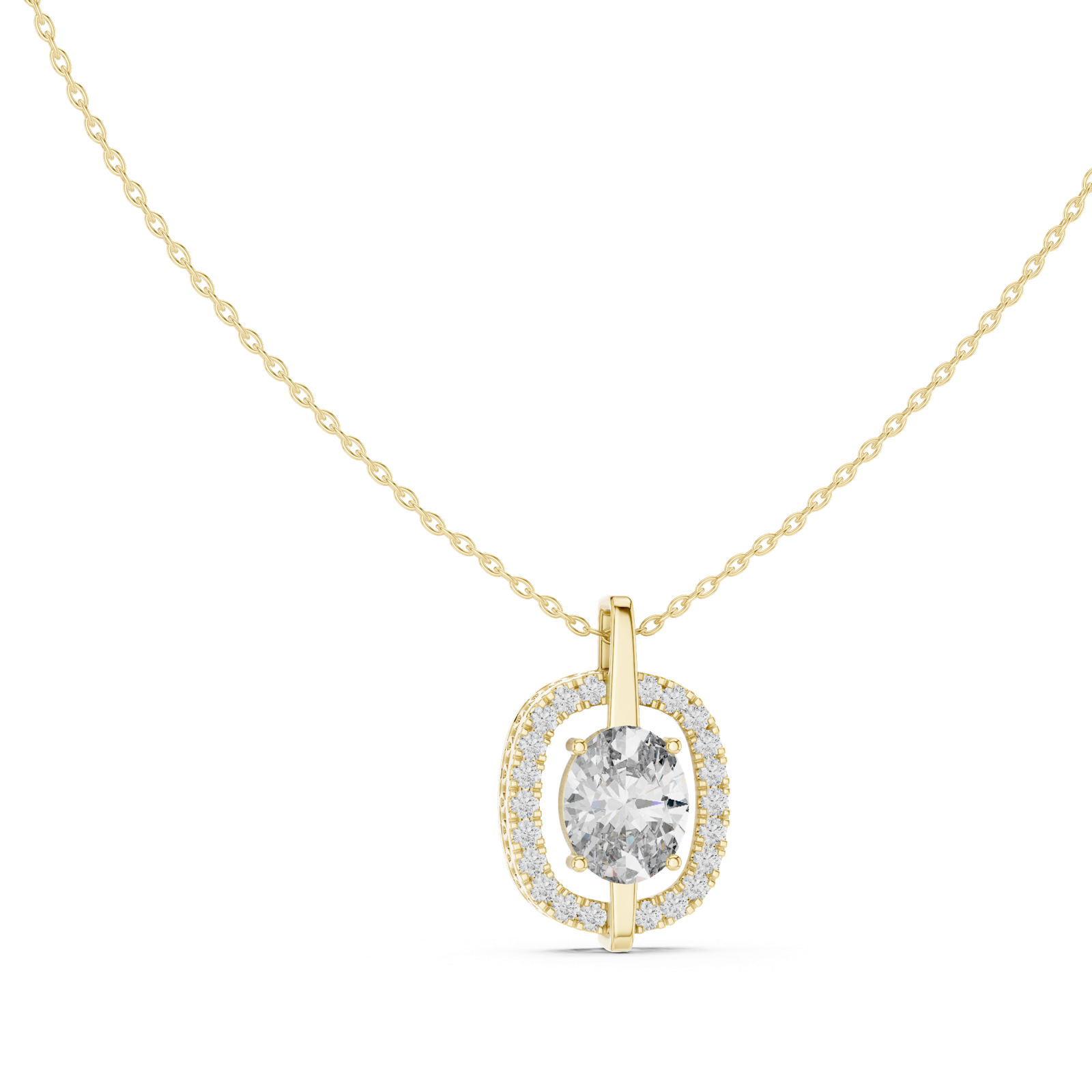 14K Solid Gold Lab Diamond Halo Pendant Necklace, Yellow Gold, view 1