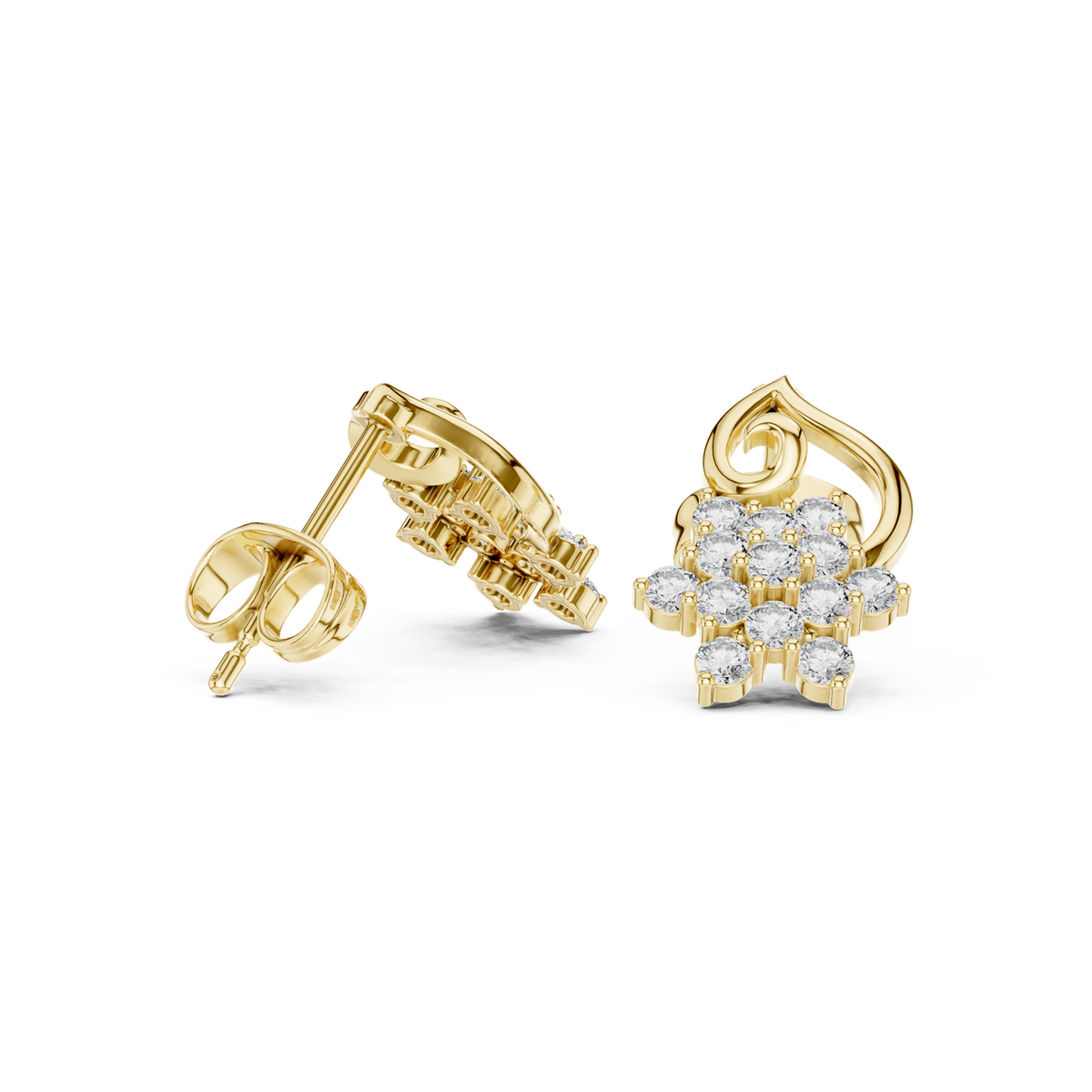 14K Solid Gold Lab Diamond Flower Cluster Earrings, Yellow Gold, view 1