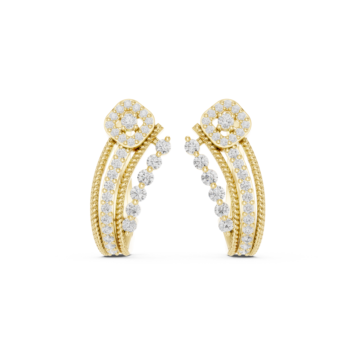 14K Solid Gold Lab Diamond Cluster Earrings, Yellow Gold