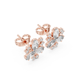 14K Solid Gold Lab Diamond Flower Cluster Earrings, Rose Gold, view 2