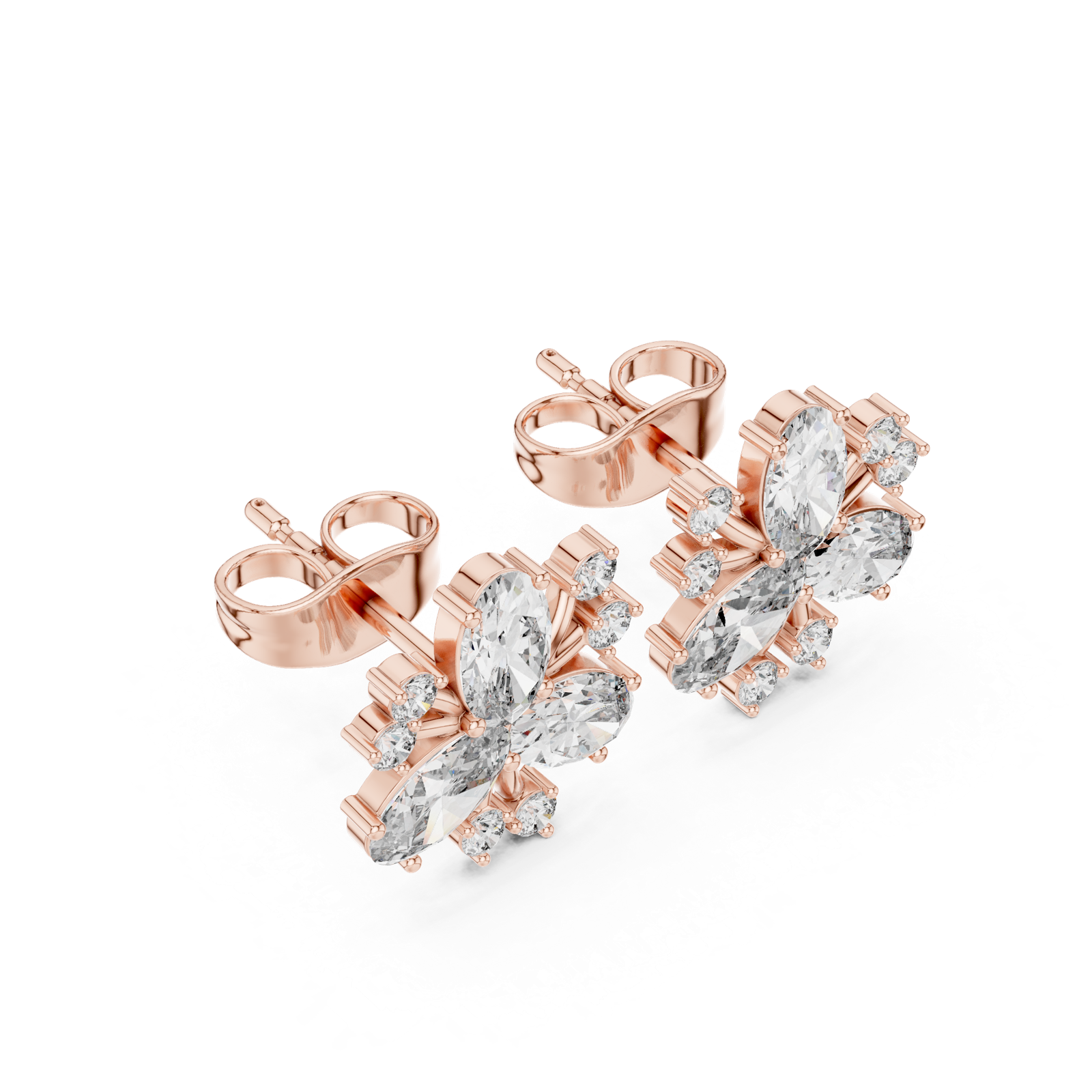 14K Solid Gold Lab Diamond Flower Cluster Earrings, Rose Gold, view 2
