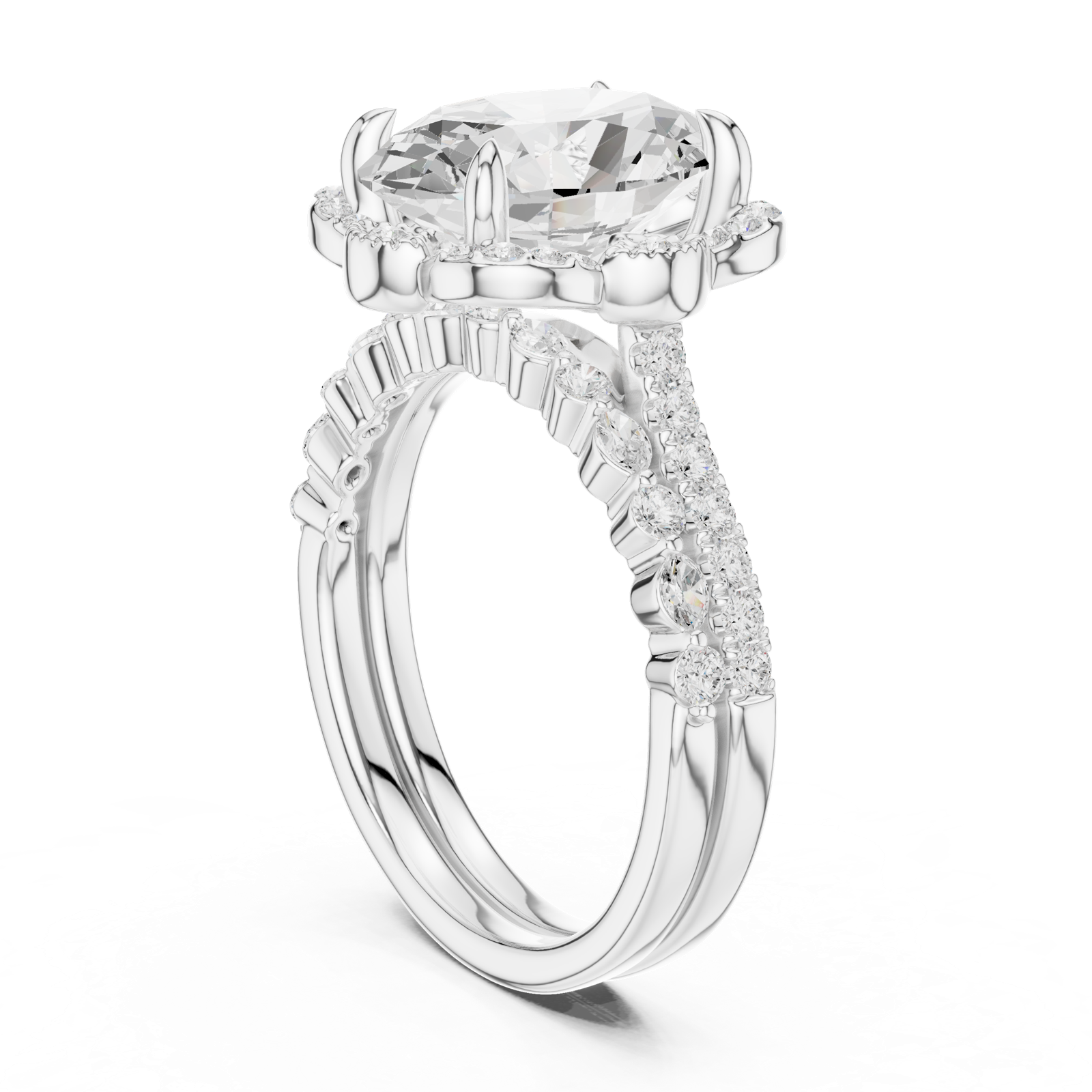 Gold Ring DDLR-442, Oval center stone, White Gold, view 1