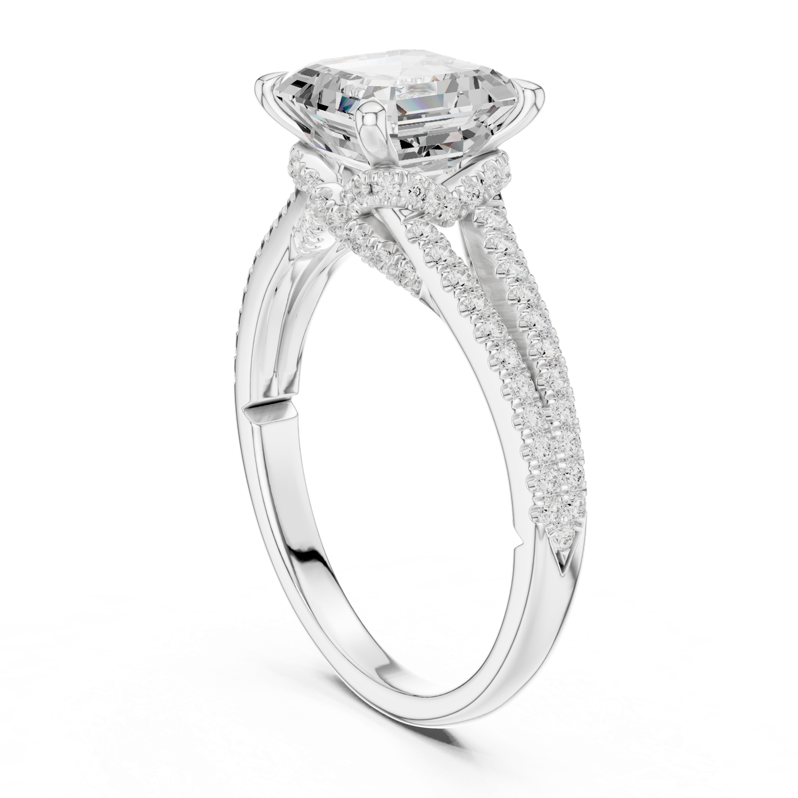 Gold Ring DDLR-252, Asscher center stone, White Gold, view 1