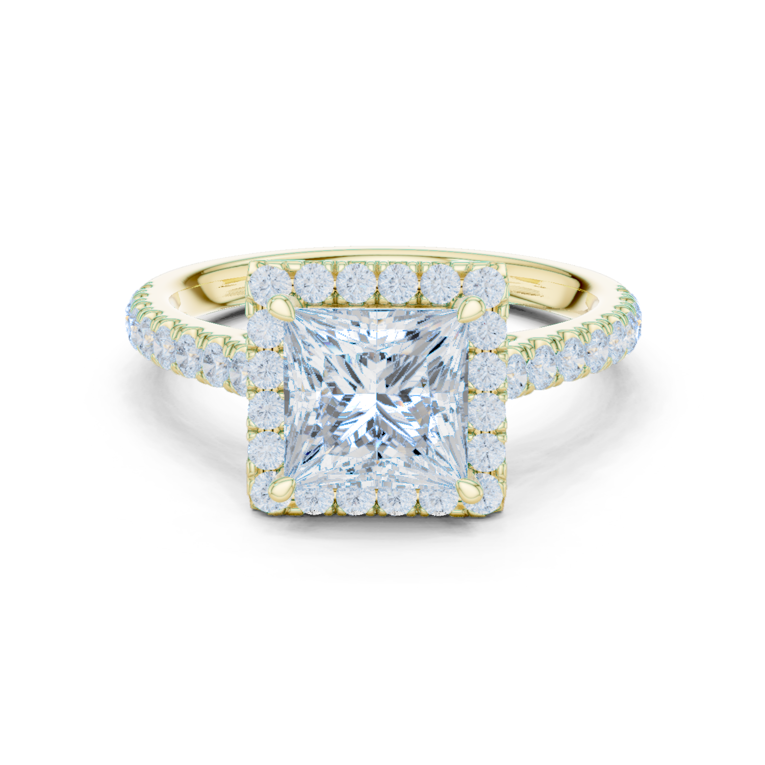 Gold Ring DDLR-118, Princess center stone, Yellow Gold
