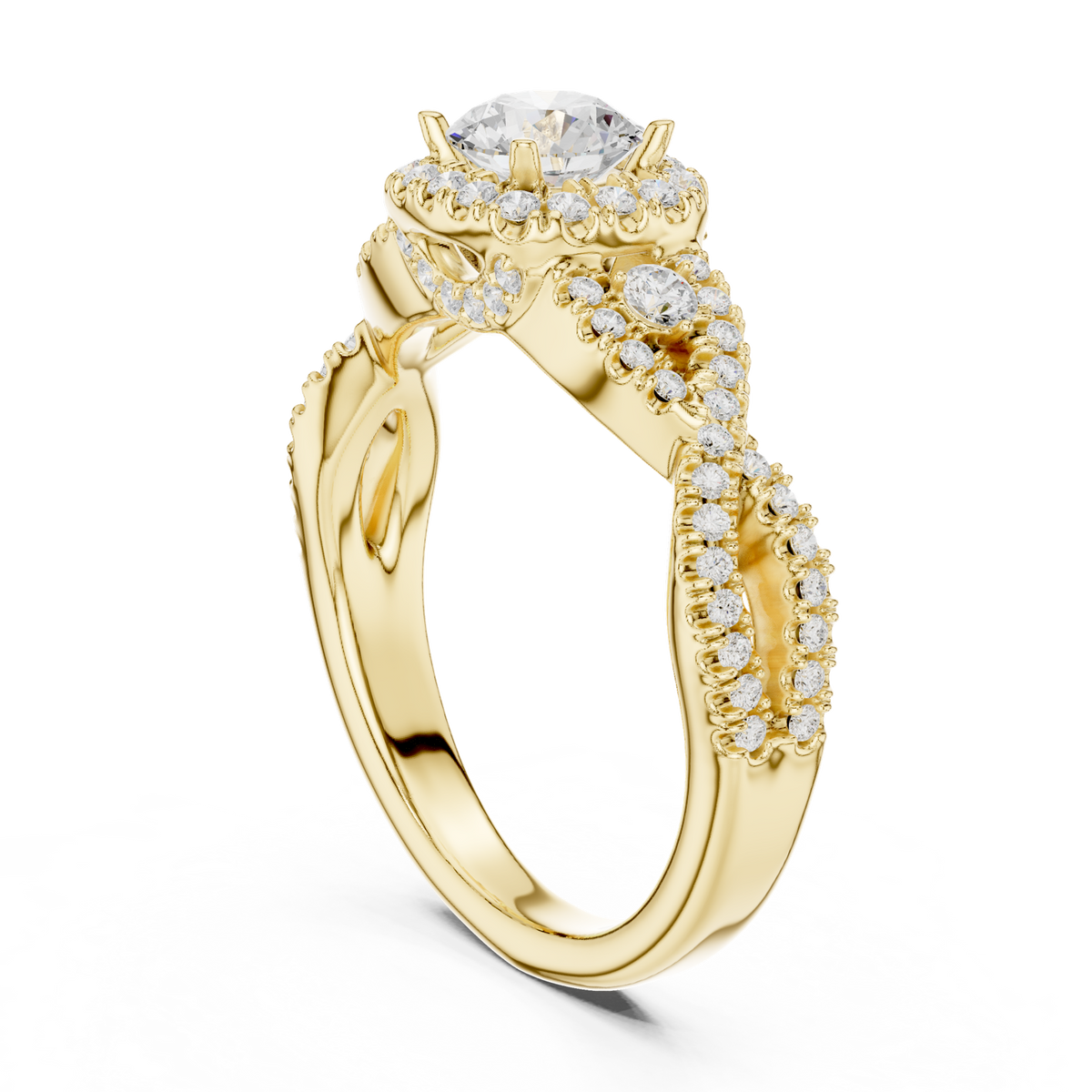14K Solid Gold Lab Diamond Halo Ring, Yellow Gold, view 1