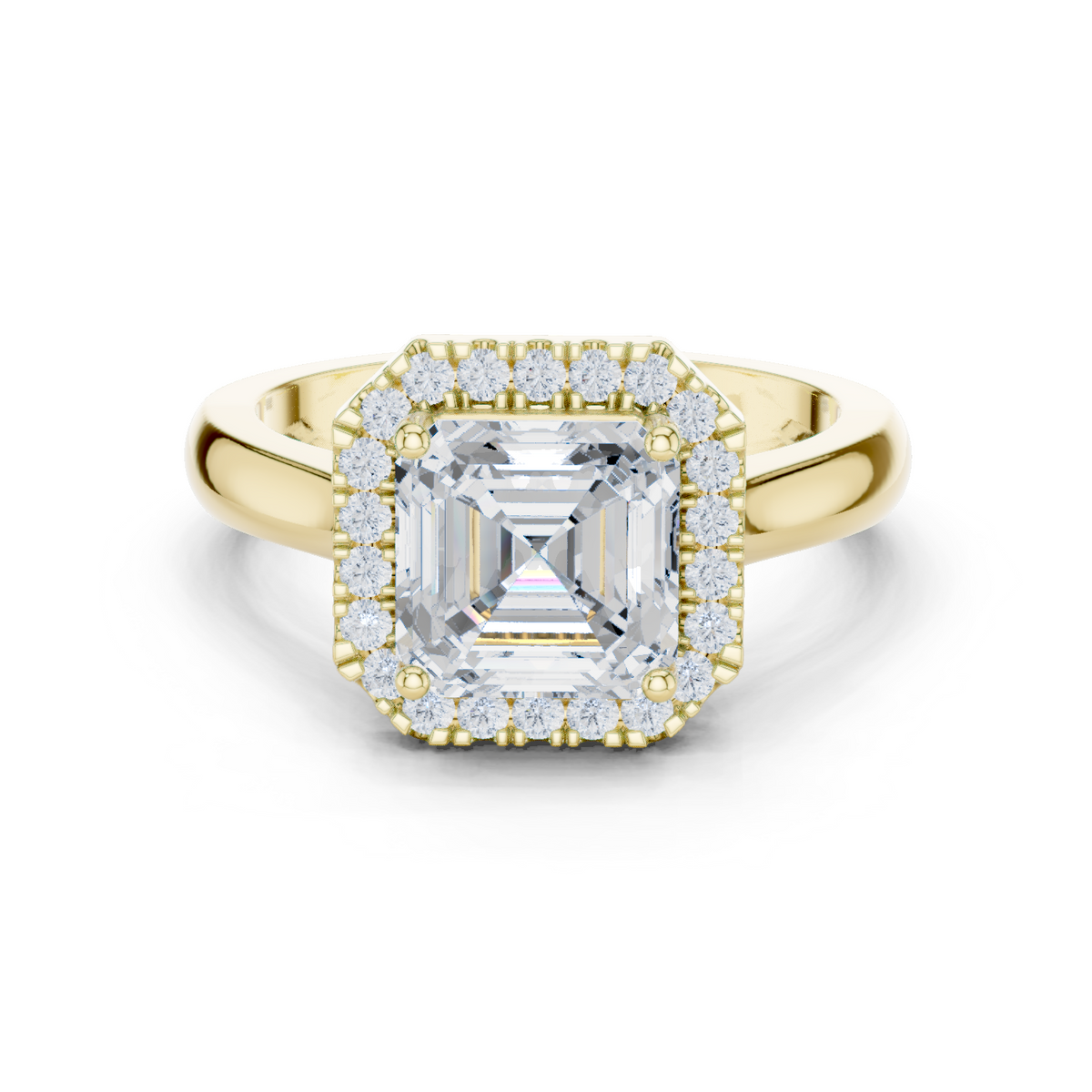 Gold Ring, Asscher center stone, Yellow Gold