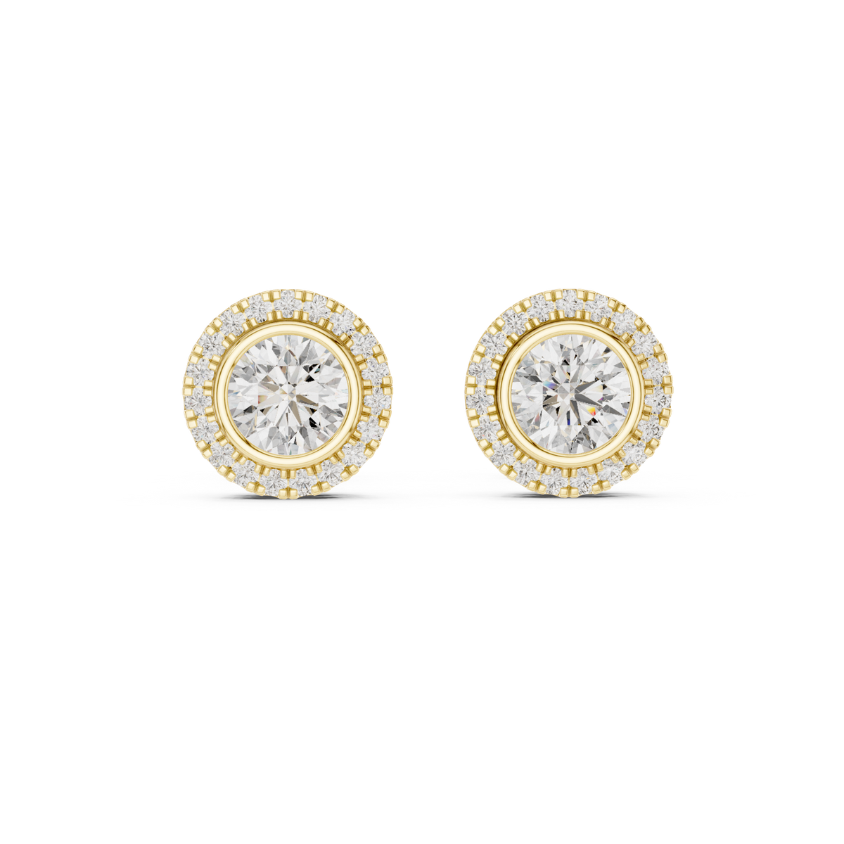 14K Solid Gold Lab Diamond Halo Earrings, Yellow Gold