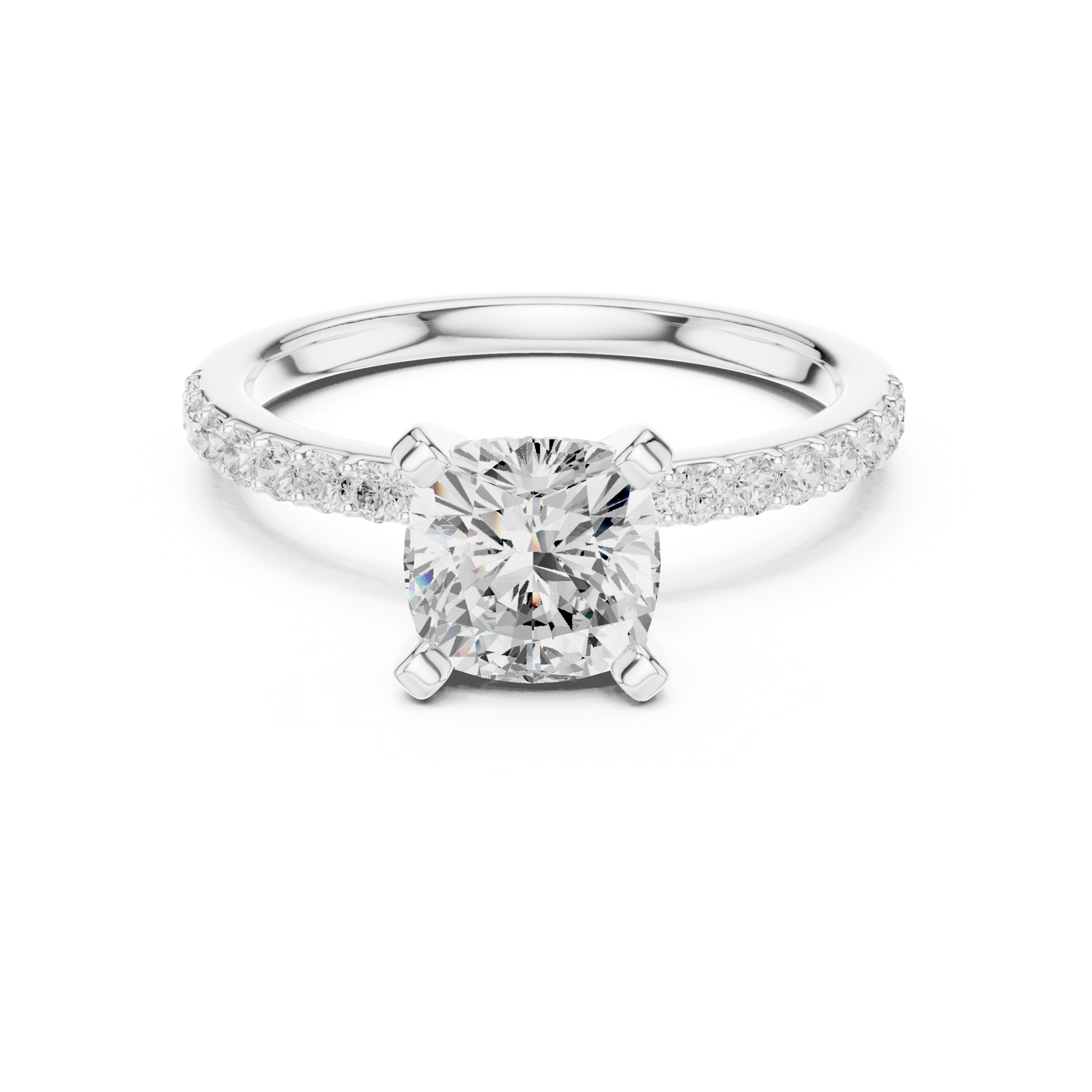 Gold Ring DDLR-040, Cushion center stone, White Gold, view 4
