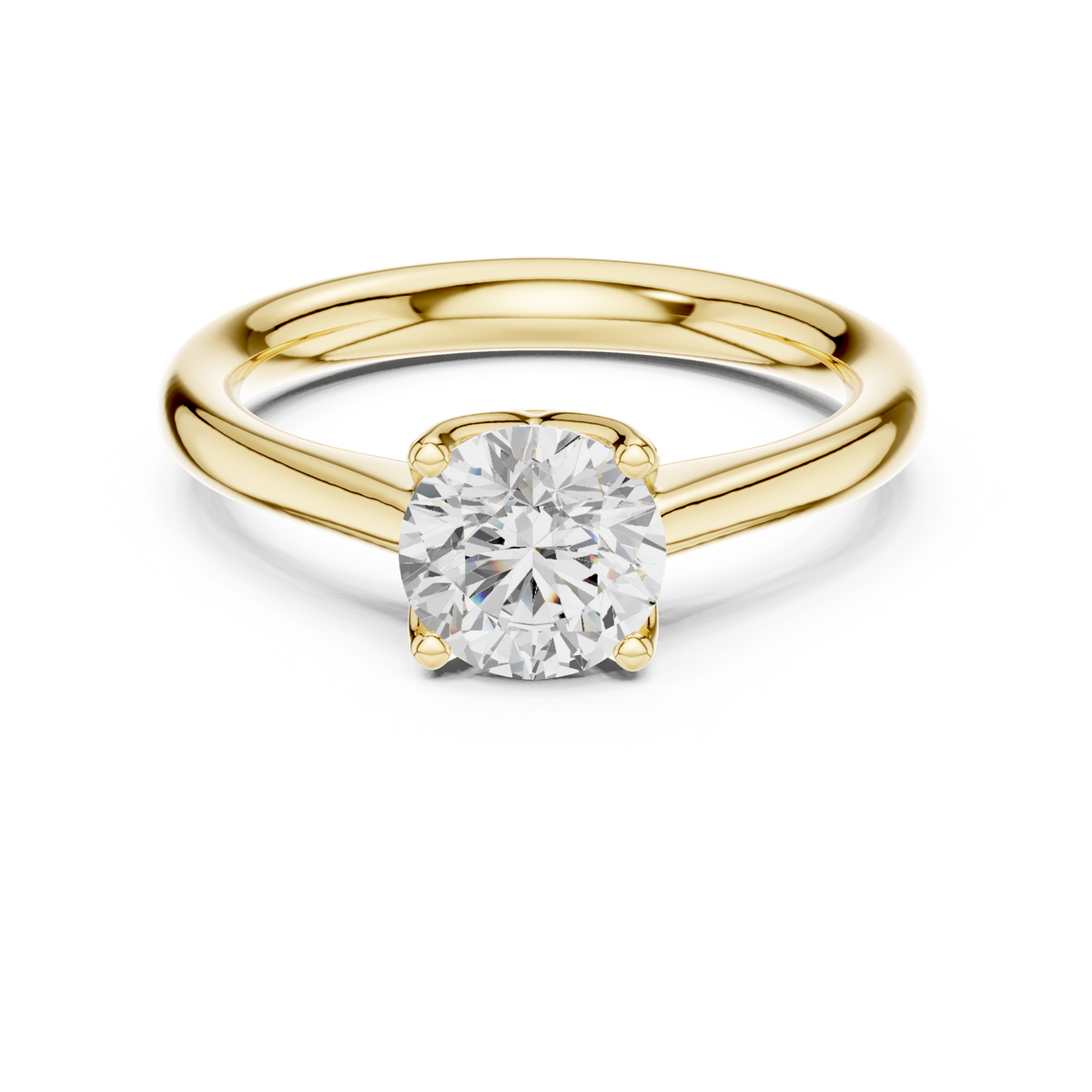 14K Solid Gold Lab Diamond Solitaire Ring, Yellow Gold
