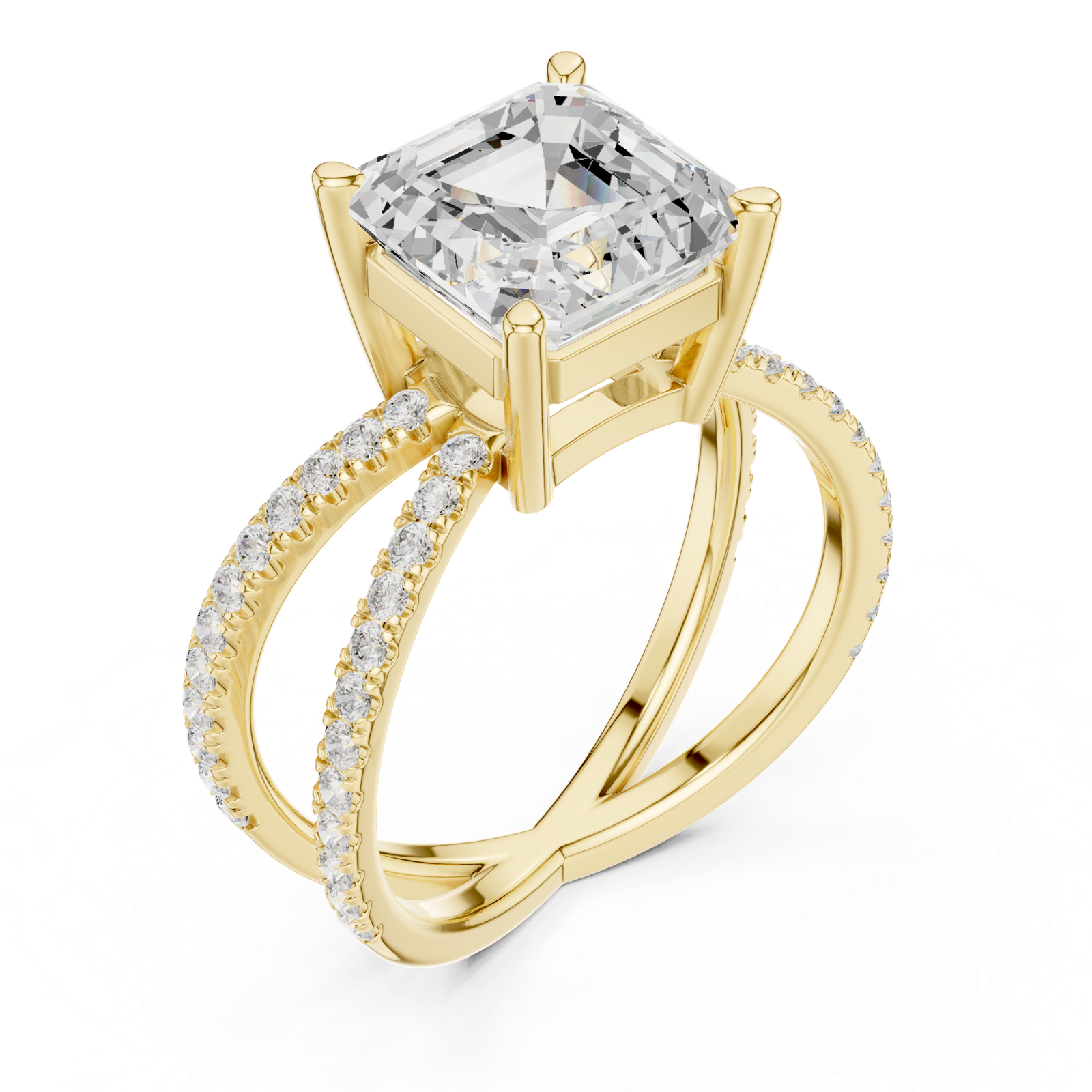 Gold Jewelry, Asscher center stone, Yellow Gold, view 2