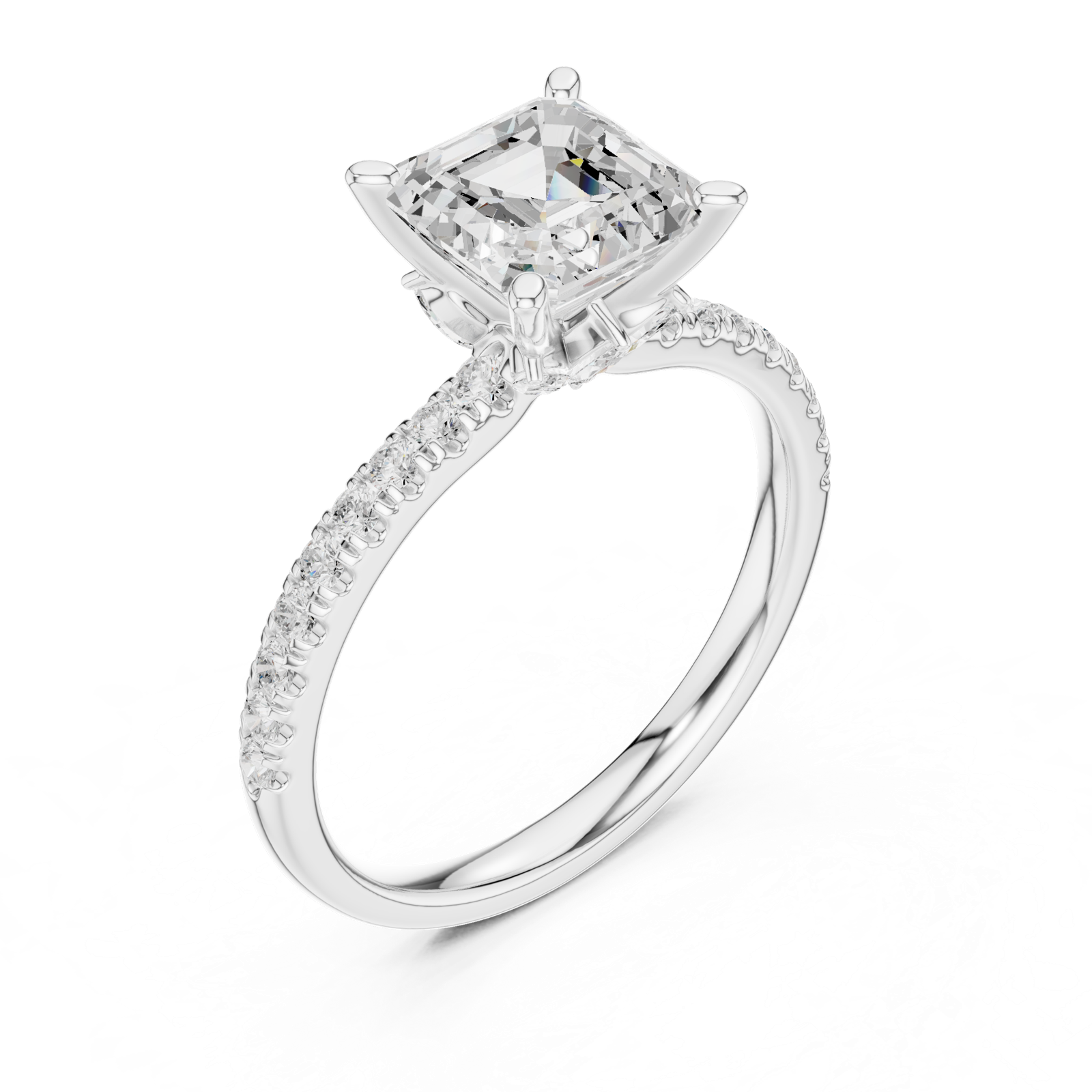 Gold Ring, Asscher center stone, White Gold, view 2