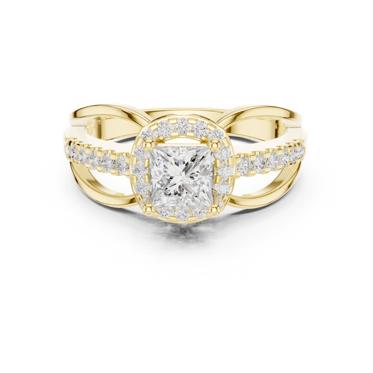 14K Solid Gold Lab Diamond Halo Ring, Yellow Gold