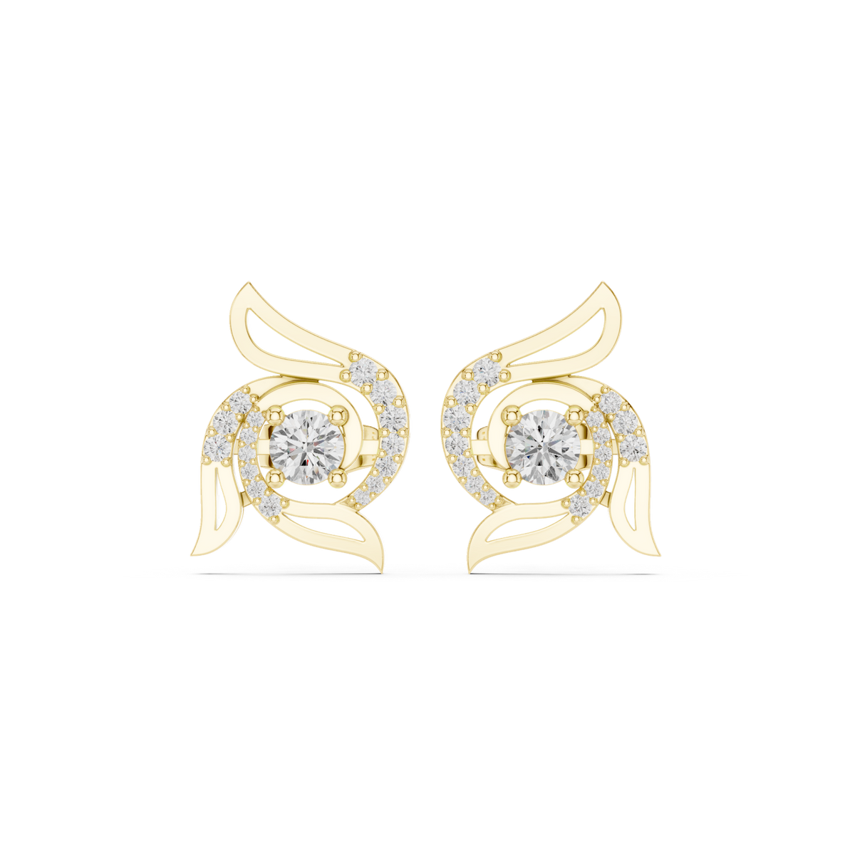 14K Solid Gold Lab Diamond Cluster Earrings, Yellow Gold