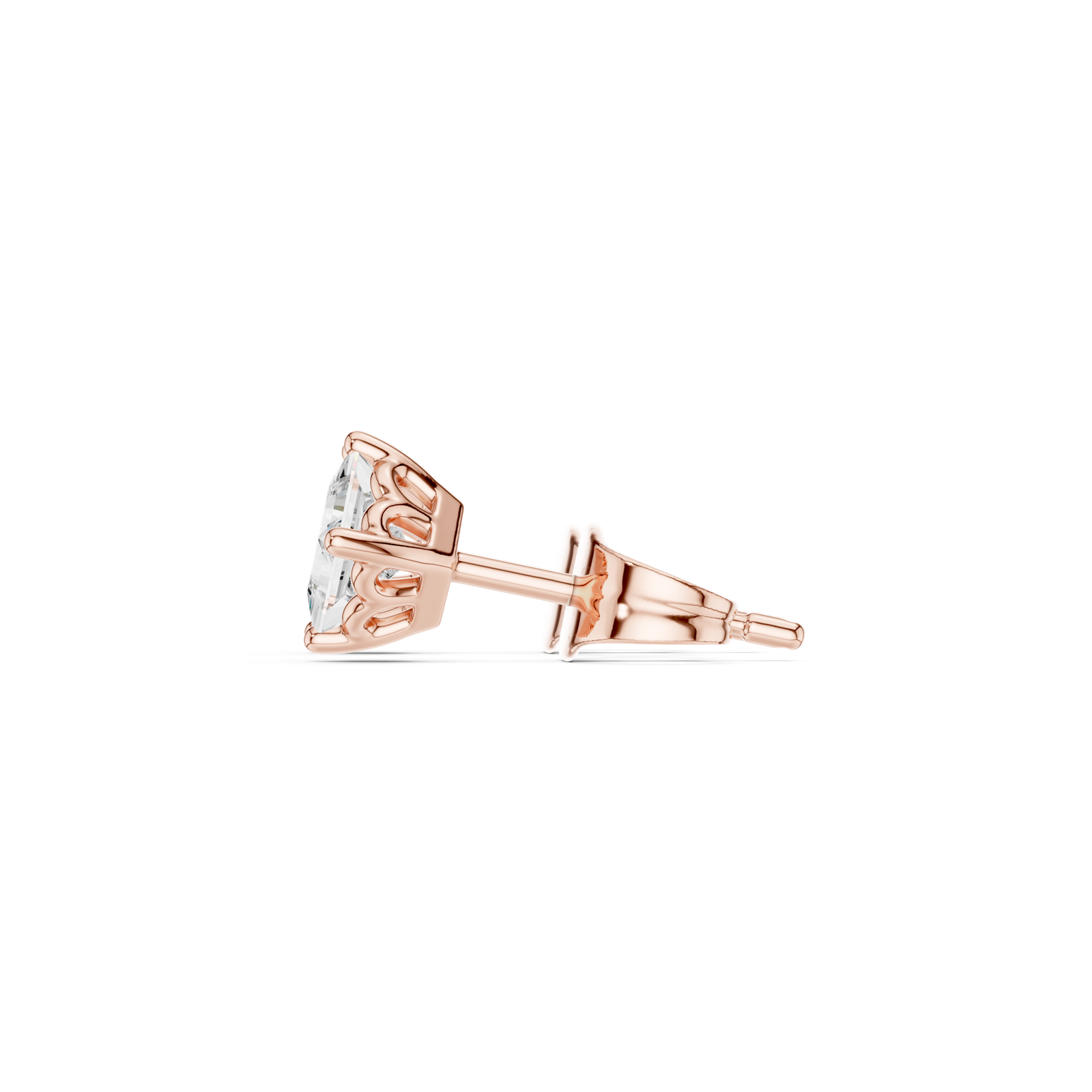 14K Solid Gold Lab Diamond Stud Earrings, Rose Gold, view 3