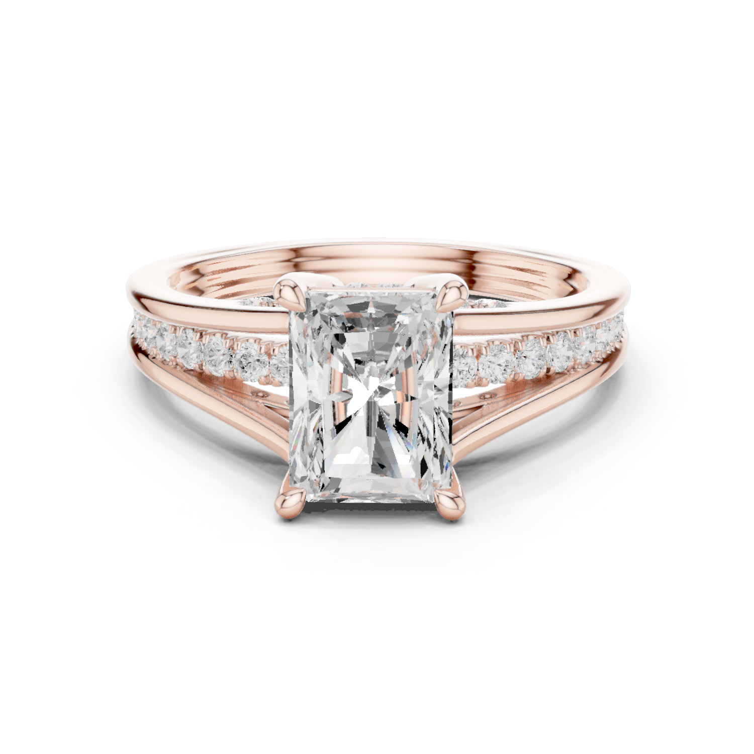 Gold Ring DDLR-253, Radiant center stone, Rose Gold