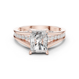Gold Ring DDLR-253, Radiant center stone, Rose Gold