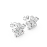 14K Solid Gold Lab Diamond Flower Cluster Earrings, White Gold, view 2
