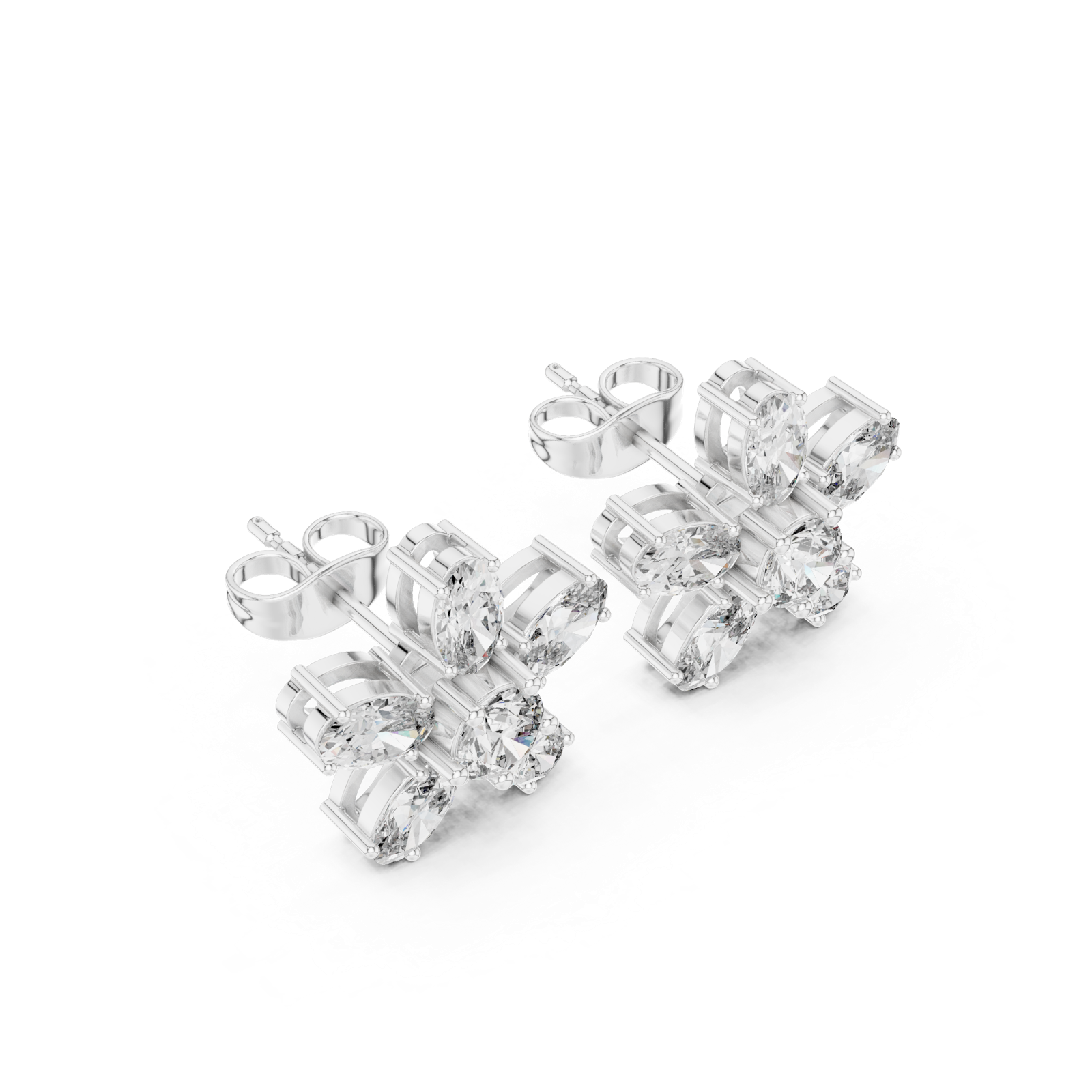 14K Solid Gold Lab Diamond Flower Cluster Earrings, White Gold, view 2