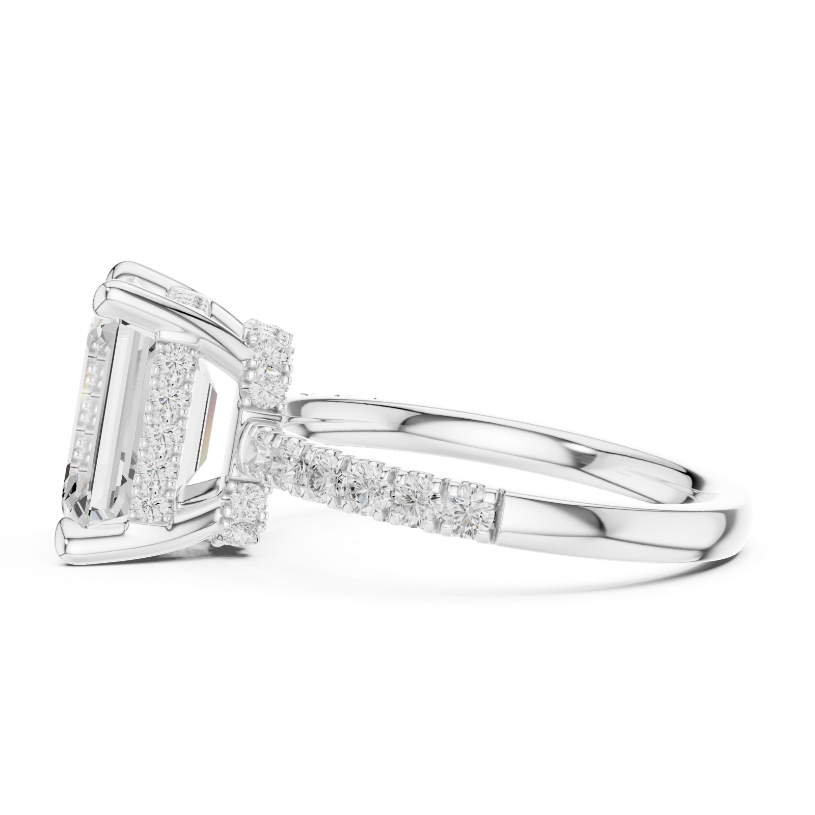 Gold Ring DDLR-259, Emerald center stone, White Gold, view 3