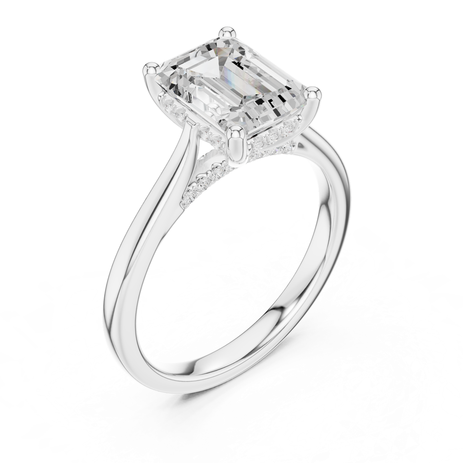 Gold Ring DDLR-163, Emerald center stone, White Gold, view 2