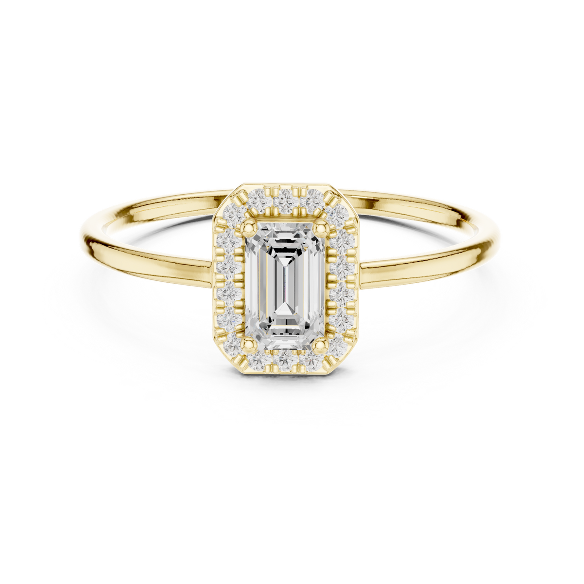 14K Solid Gold Lab Diamond Halo Ring, Yellow Gold