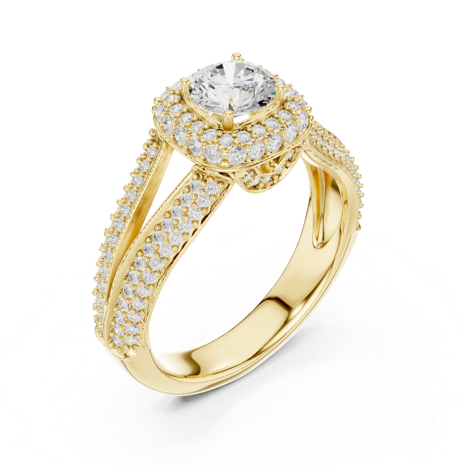 14K Solid Gold Lab Diamond Halo Ring, Yellow Gold, view 2