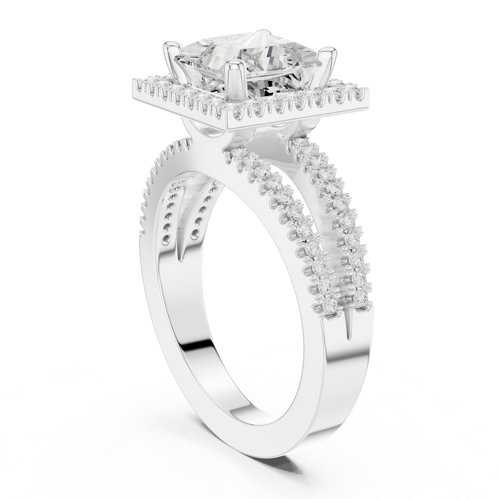 Gold Ring DDLR-350, Princess center stone, White Gold, view 1