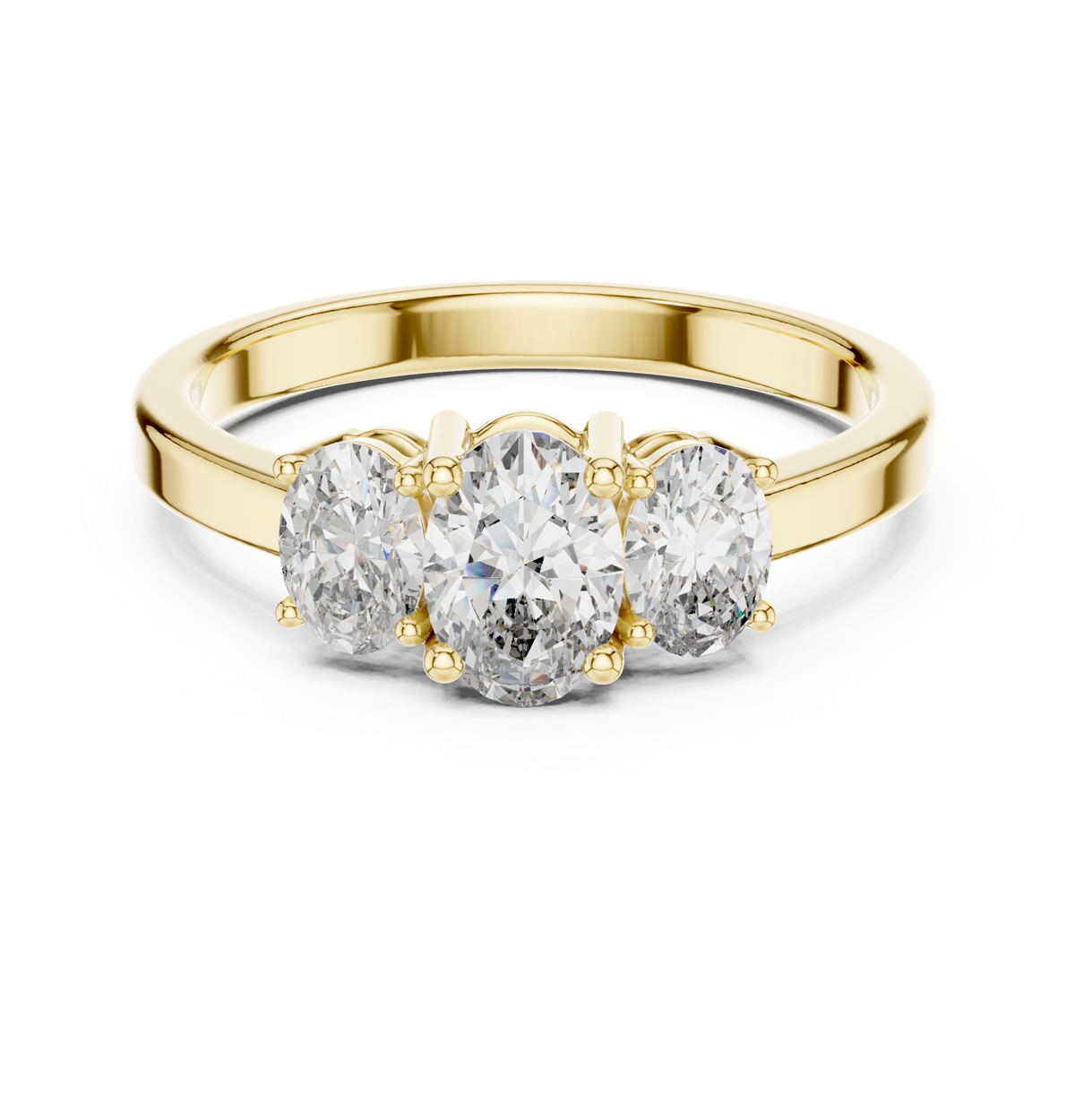 14K Solid Gold Lab Diamond Three-Stone Ring, Yellow Gold