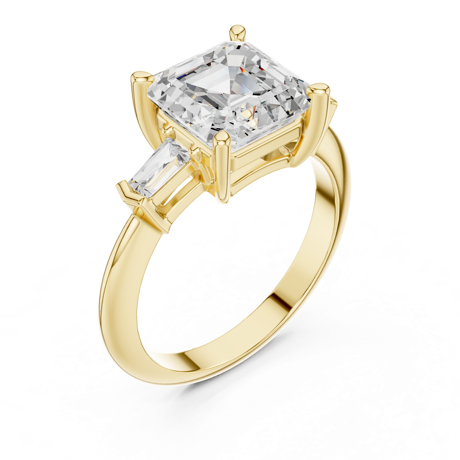 Gold Jewelry, Asscher center stone, Yellow Gold, view 2