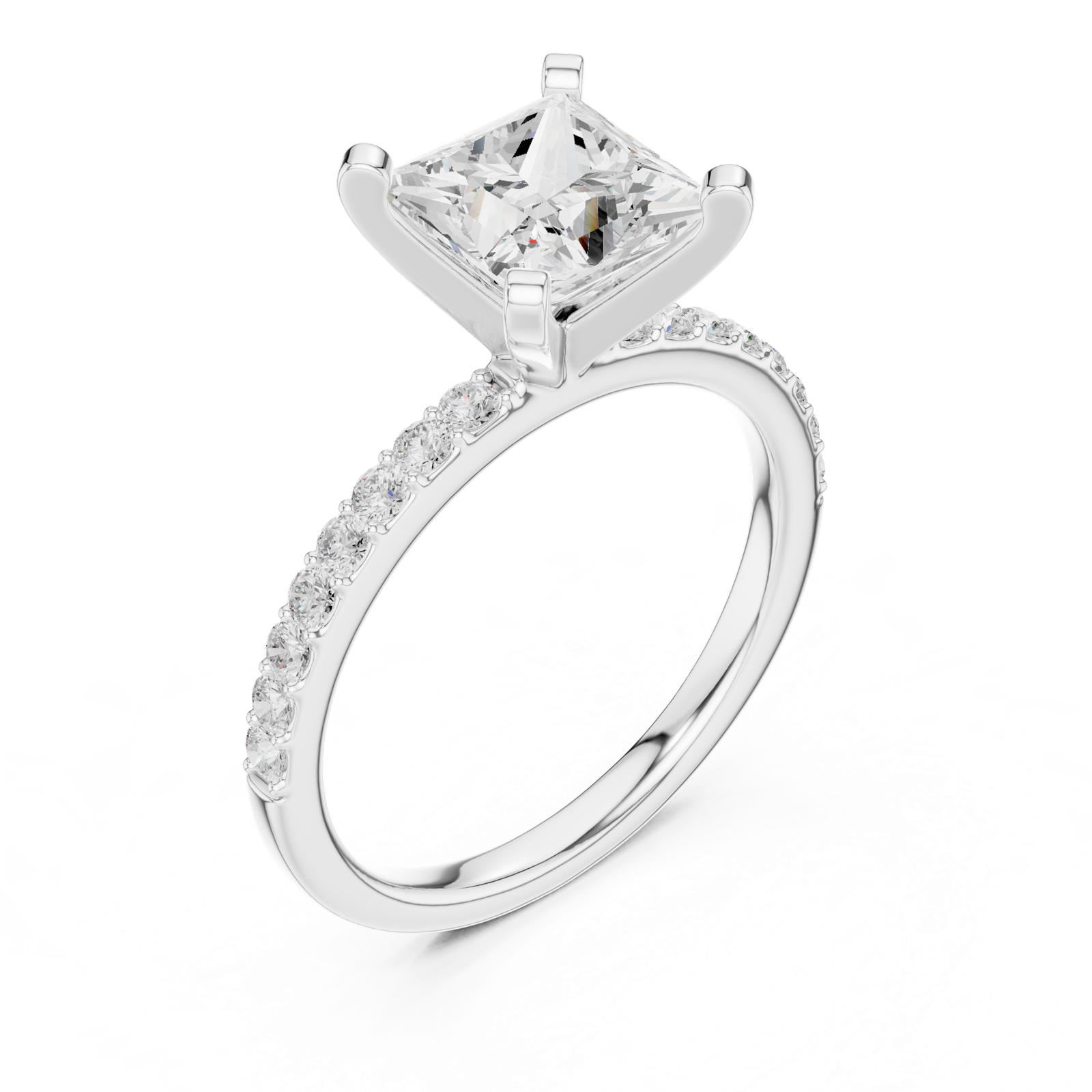 Gold Ring DDLR-040, Princess center stone, White Gold, view 2