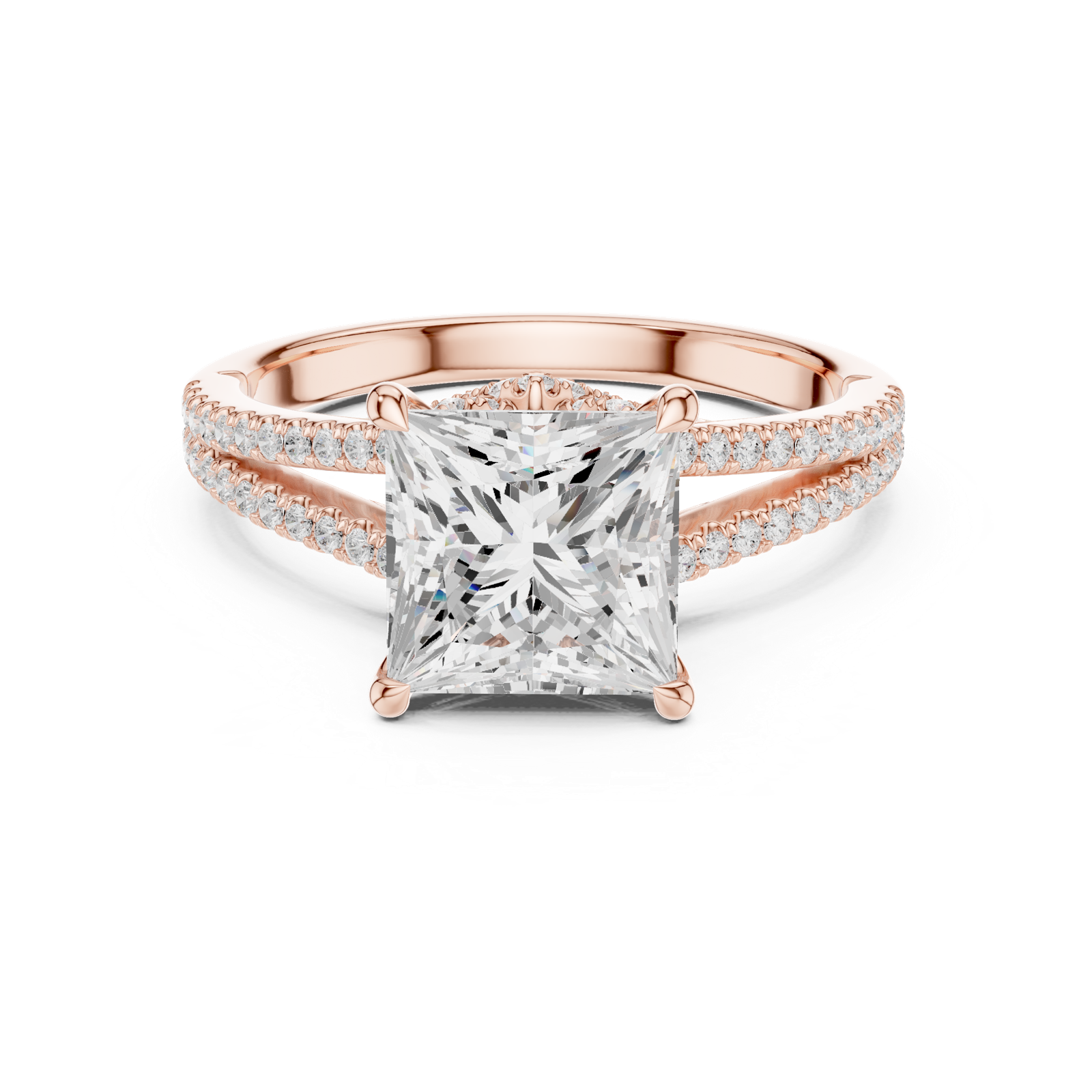 Gold Ring DDLR-252, Princess center stone, Rose Gold, view 4