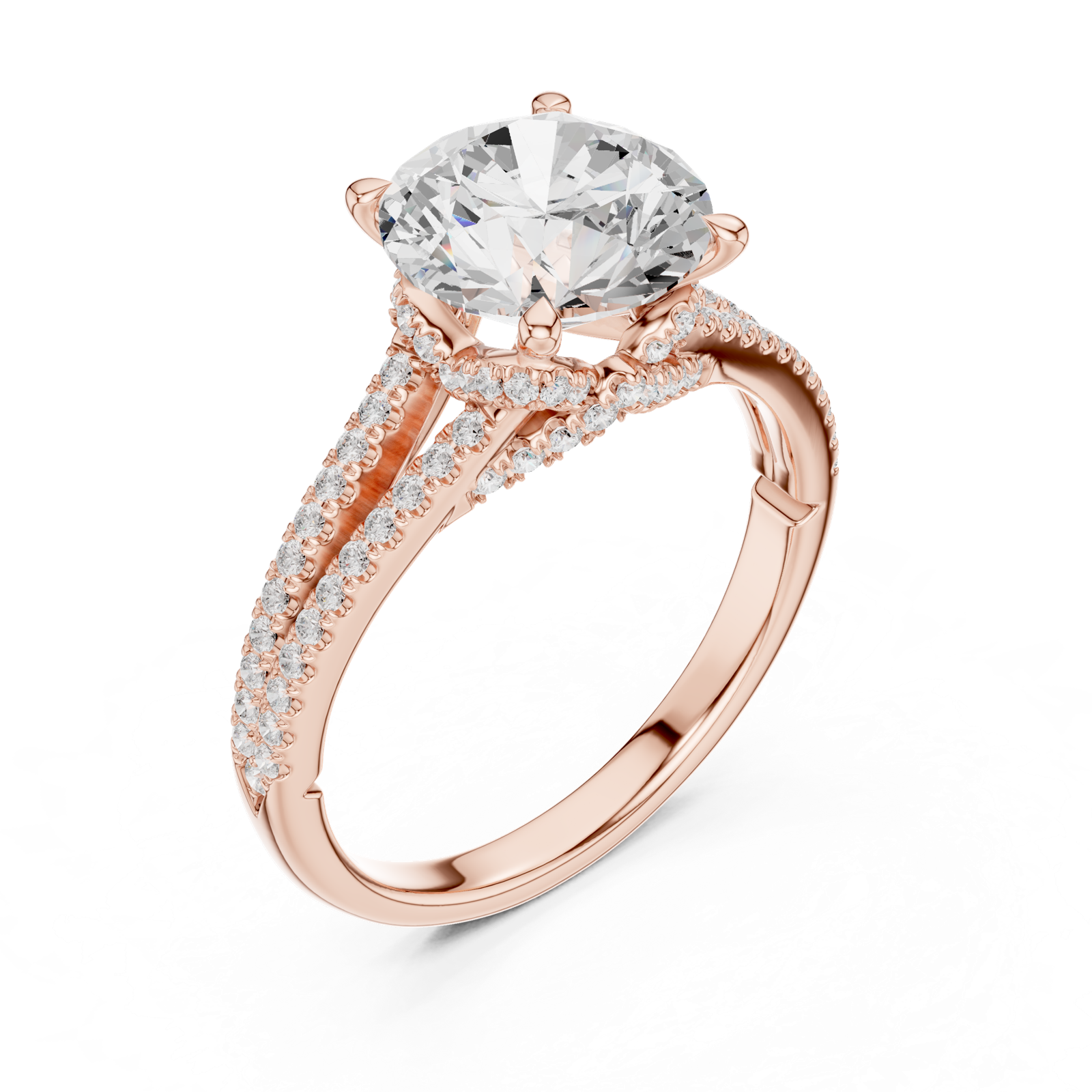 Gold Ring DDLR-252, Round center stone, Rose Gold, view 2