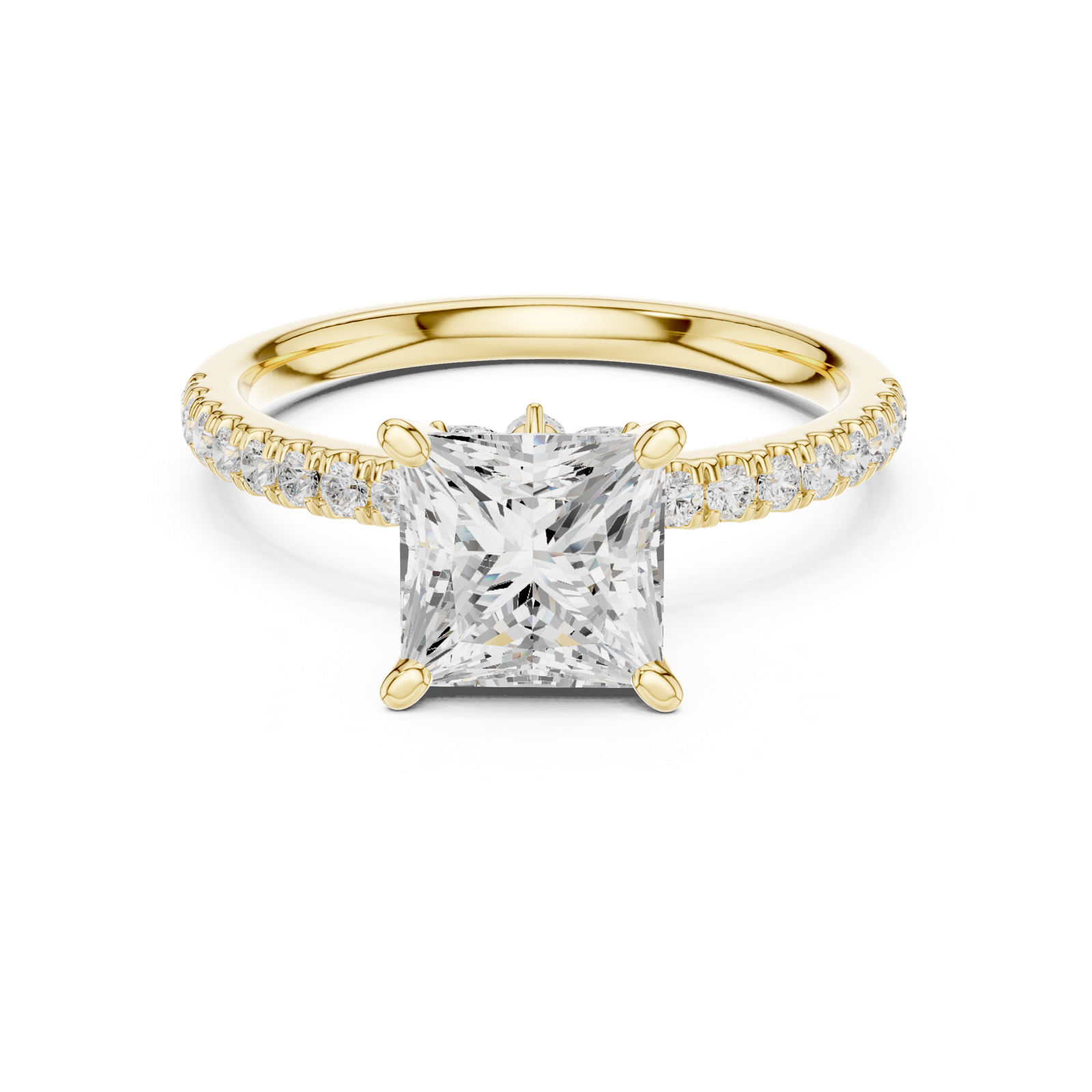 Gold Ring DDLR-256, Princess center stone, Yellow Gold, view 4