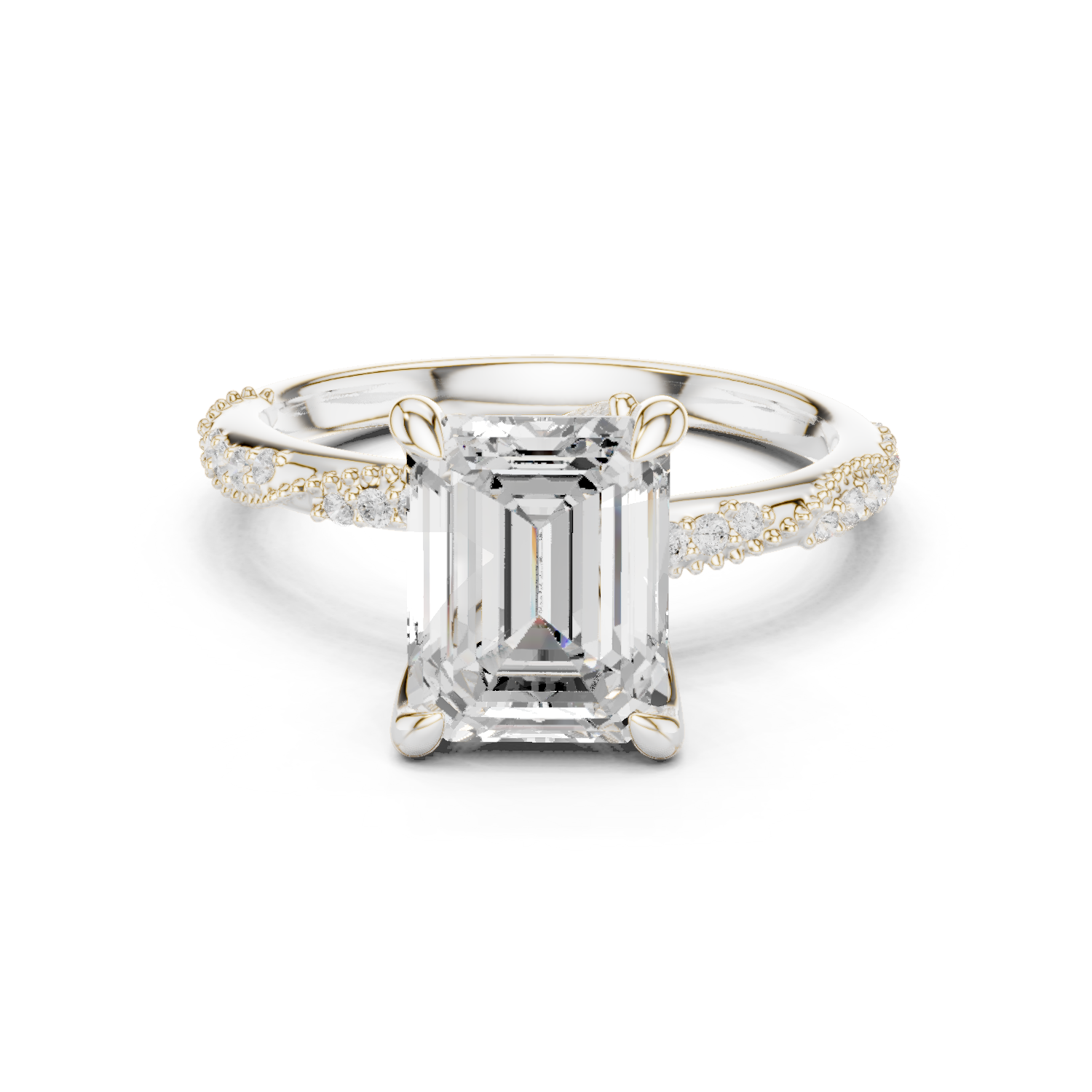 Gold Ring DDLR-167, Emerald center stone, White Gold