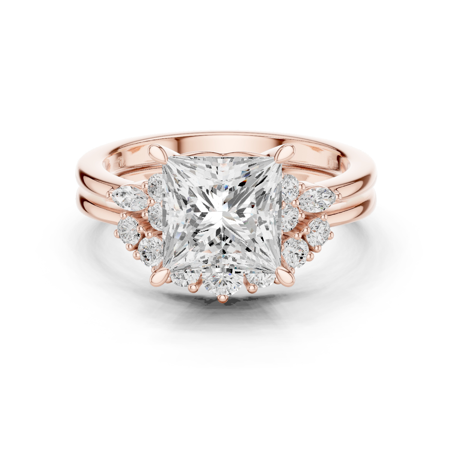 Gold Ring DDLR-440, Princess center stone, Rose Gold