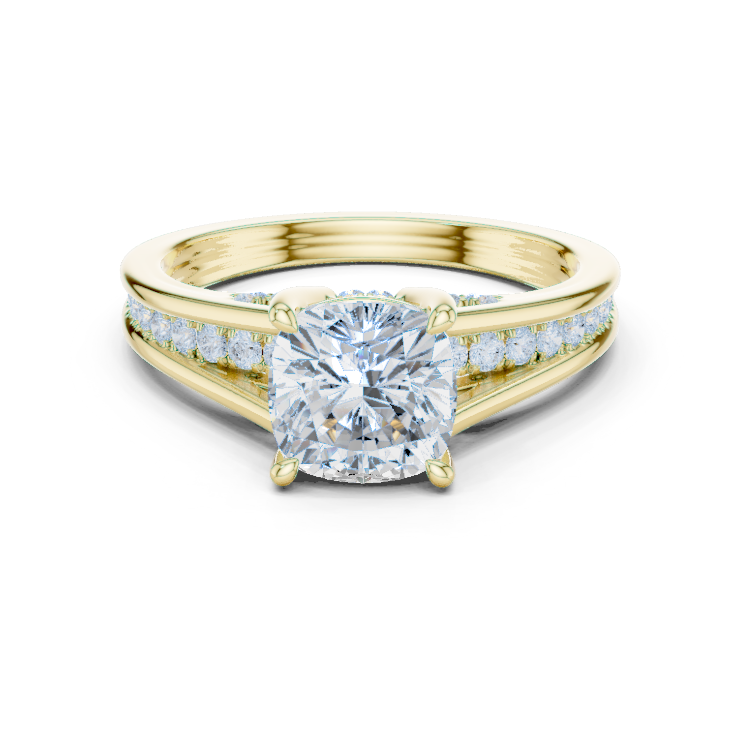 Gold Ring, Cushion center stone, Yellow Gold