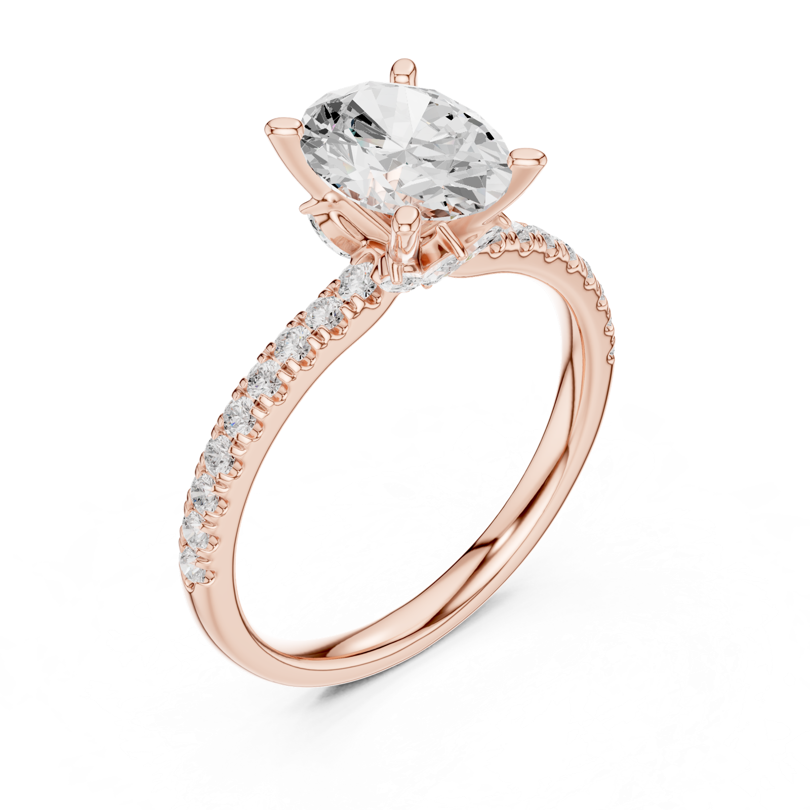 Gold Ring DDLR-256, Oval center stone, Rose Gold, view 2