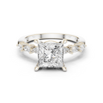 Gold Ring DDLR-168, Princess center stone, White Gold