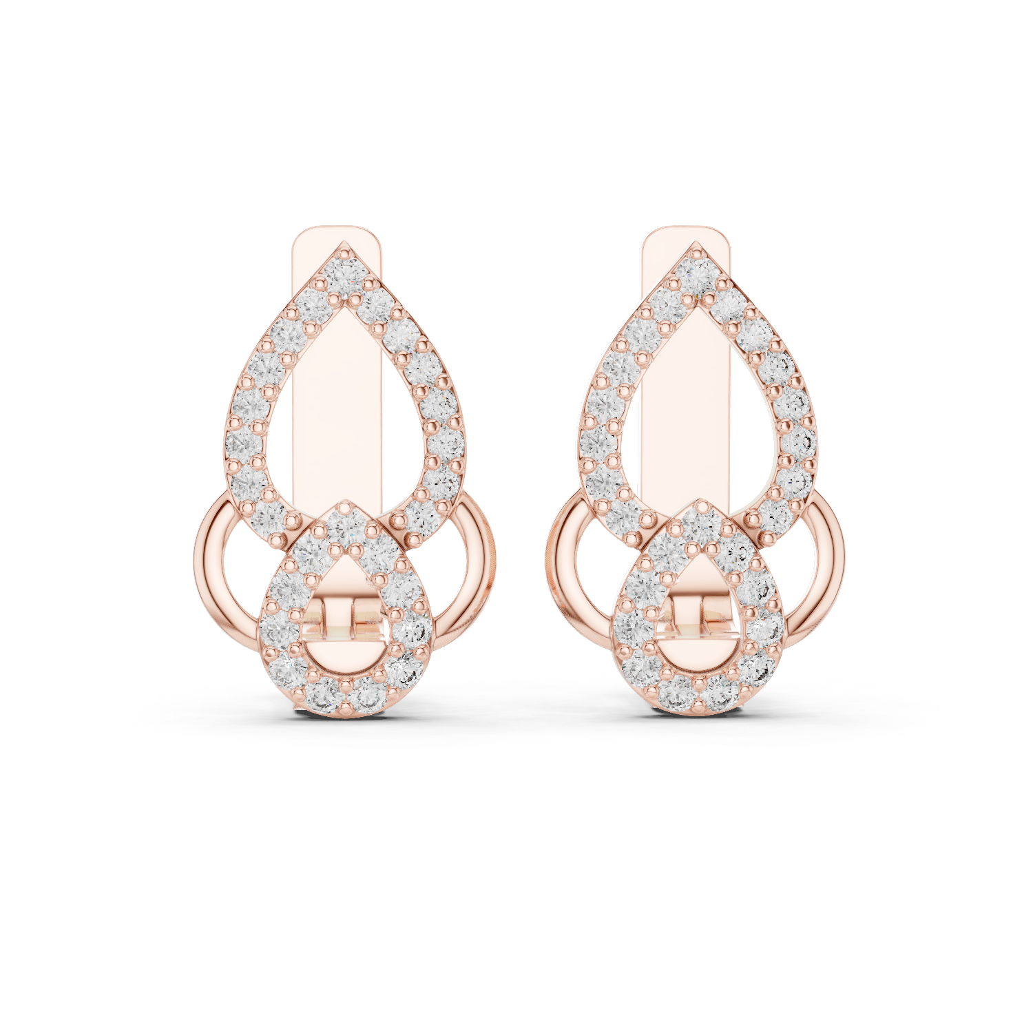 14K Solid Gold Lab Diamond Drop Earrings, Rose Gold