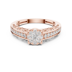 14K Solid Gold Lab Diamond Halo Ring, Rose Gold