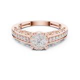 14K Solid Gold Lab Diamond Halo Ring, Rose Gold