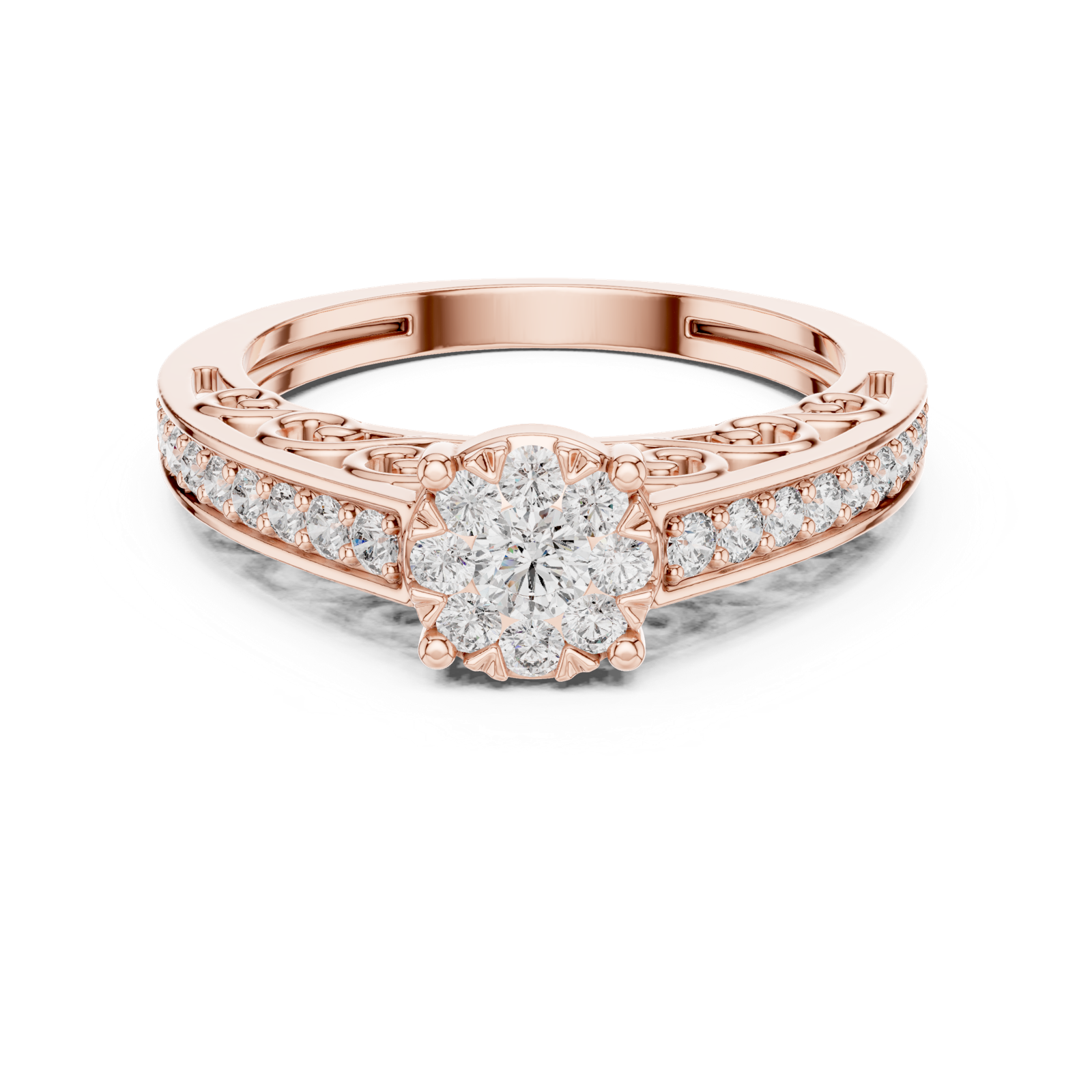 14K Solid Gold Lab Diamond Halo Ring, Rose Gold