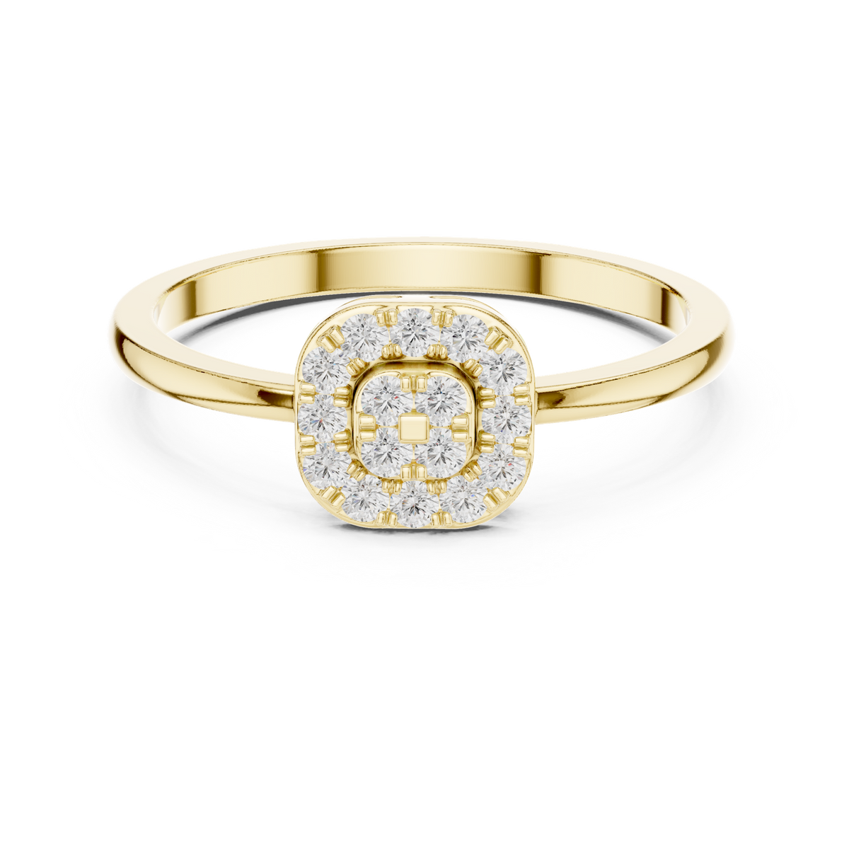 14K Solid Gold Lab Diamond Halo Ring, Yellow Gold