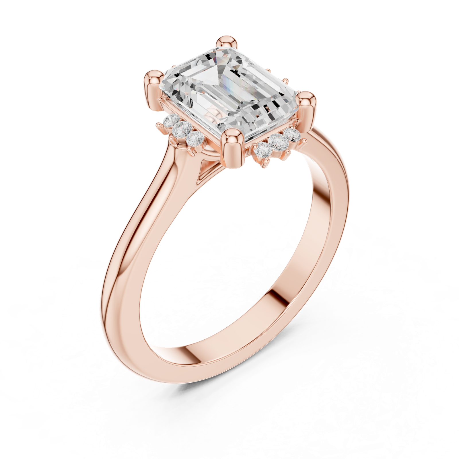 Gold Jewelry, Emerald center stone, Rose Gold, view 2