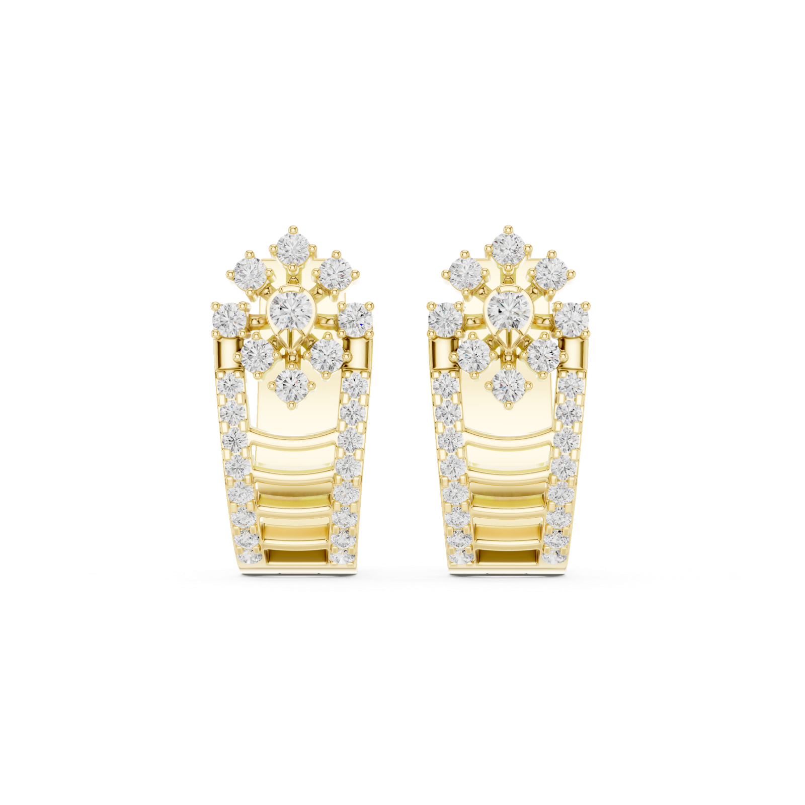 14K Solid Gold Lab Diamond Flower Cluster Earrings, Yellow Gold
