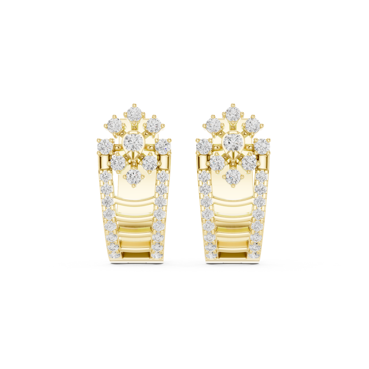 14K Solid Gold Lab Diamond Flower Cluster Earrings, Yellow Gold