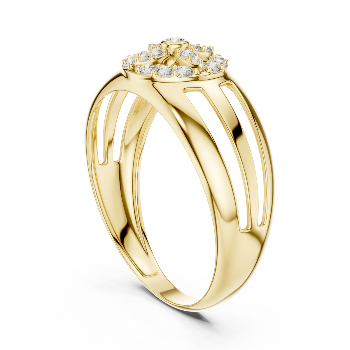 14K Solid Gold Lab Diamond Halo Ring, Yellow Gold, view 1