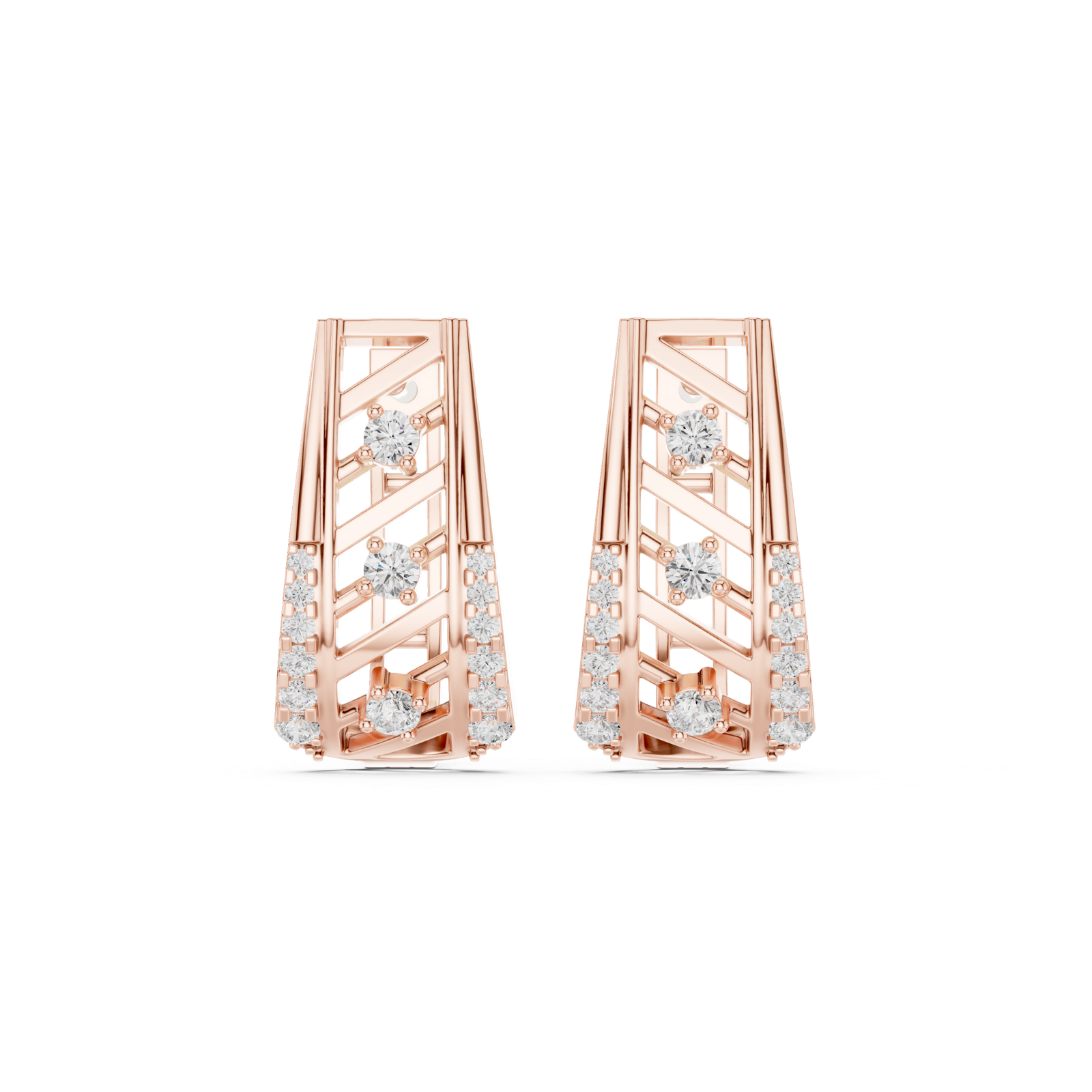 14K Solid Gold Lab Diamond Cluster Earrings, Rose Gold