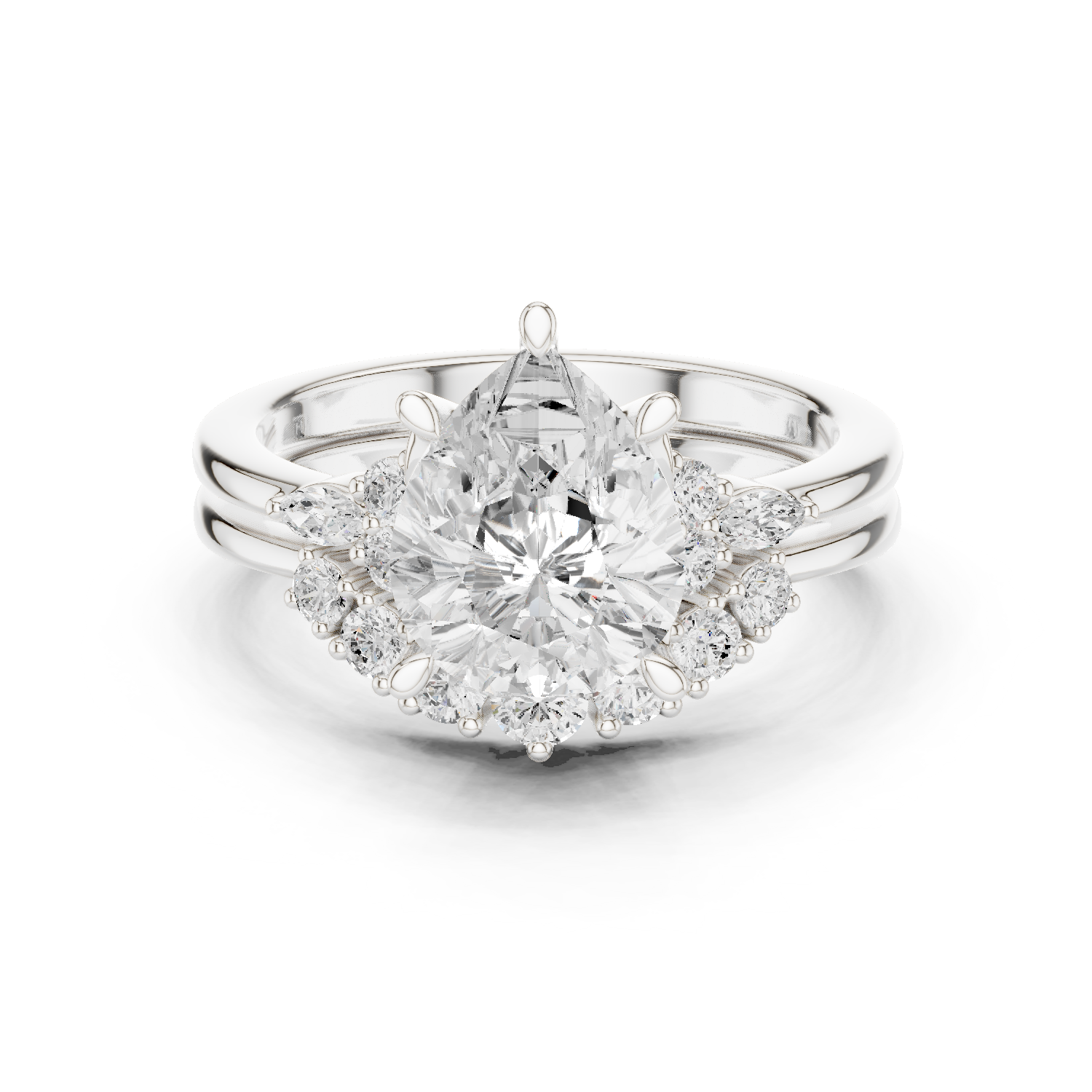 Gold Ring DDLR-440, Pear center stone, White Gold